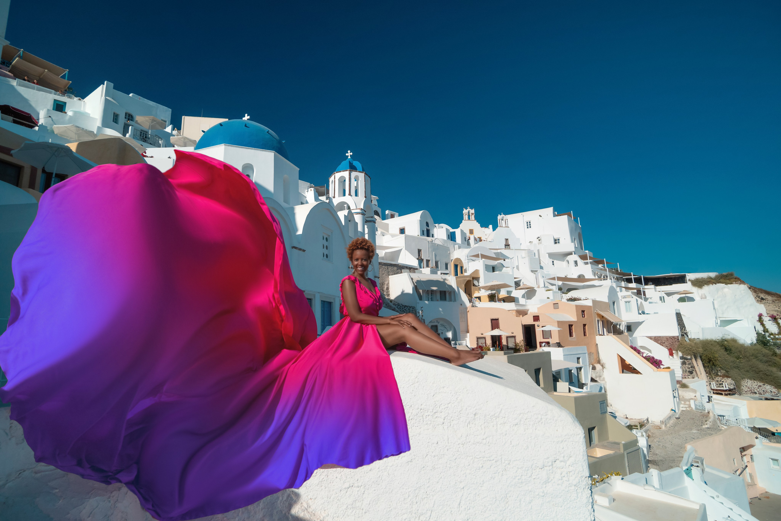 Flying Dress santorini. Photographer in Santorini SokoLOVE Alex| Flying Dress Santorini
