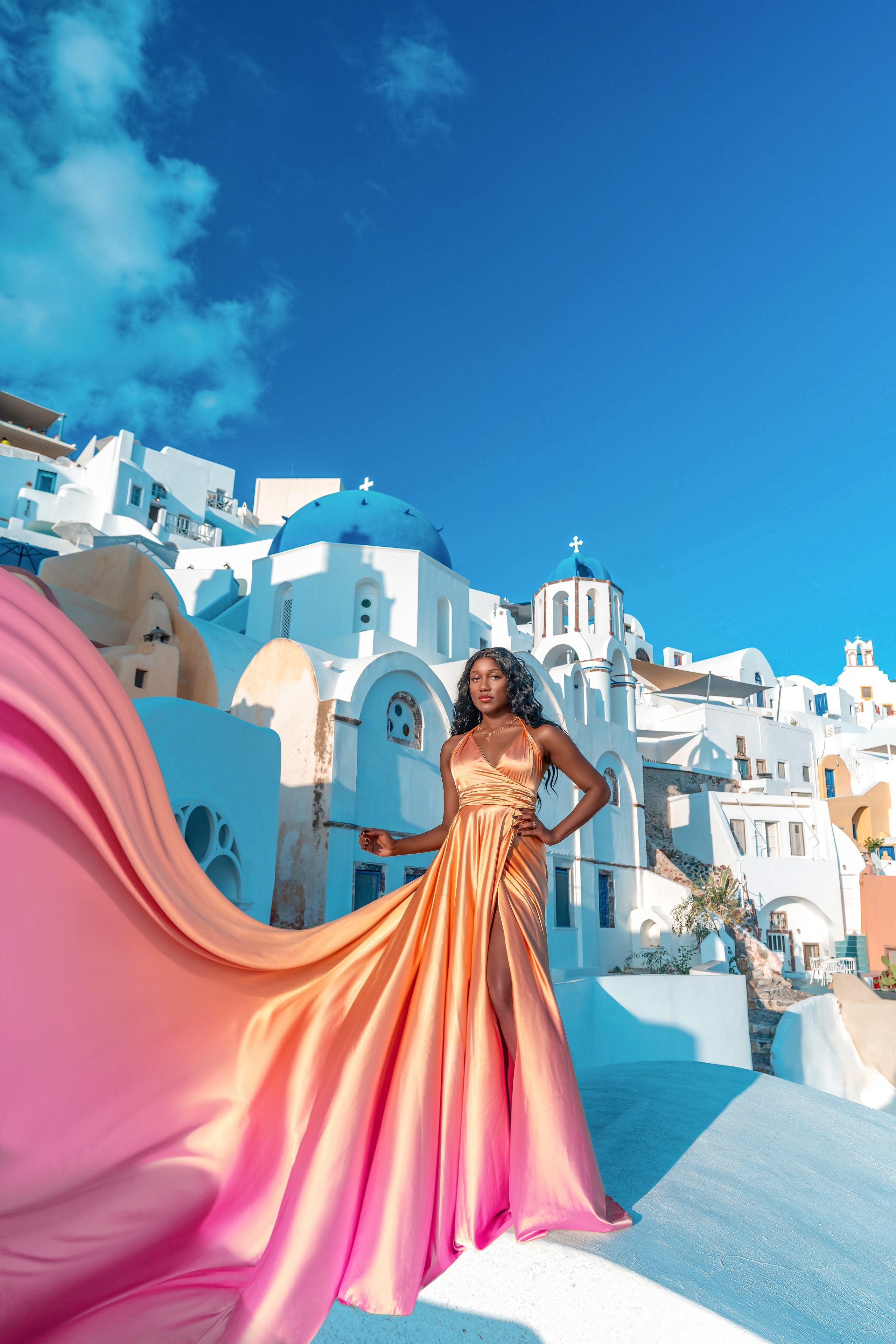 Flying Dress santorini. Photographer in Santorini SokoLOVE Alex| Flying Dress Santorini
