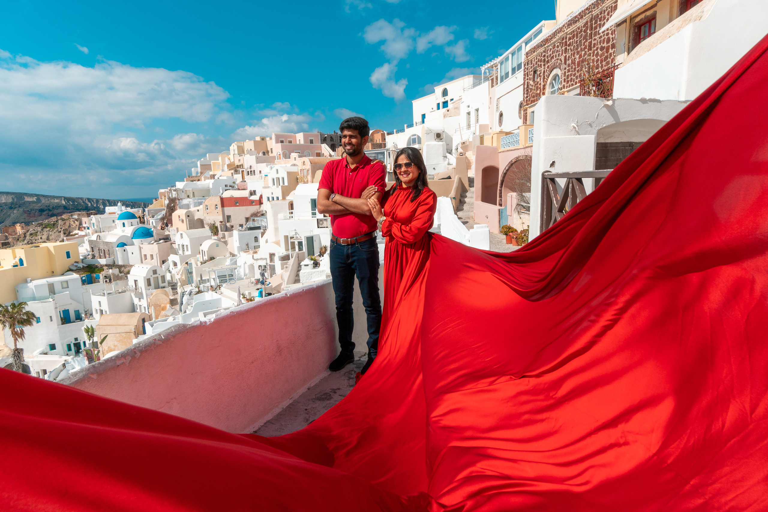 Red long sleeve flying dress Santorini