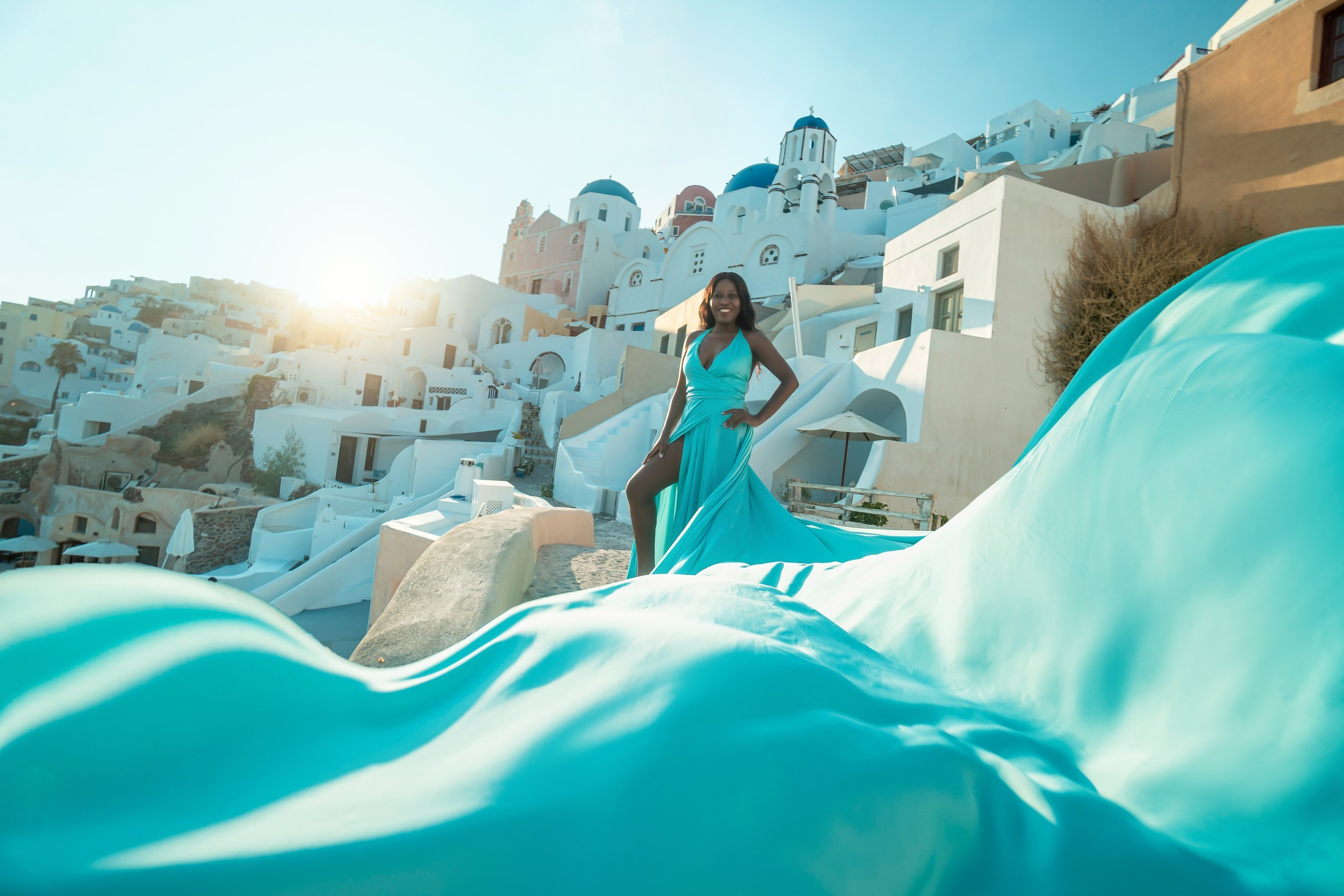 Tiffany Flying Dress Backless | XS-L | Elegant & Flowy. Photographer in Santorini SokoLOVE Alex| Flying Dress Santorini
