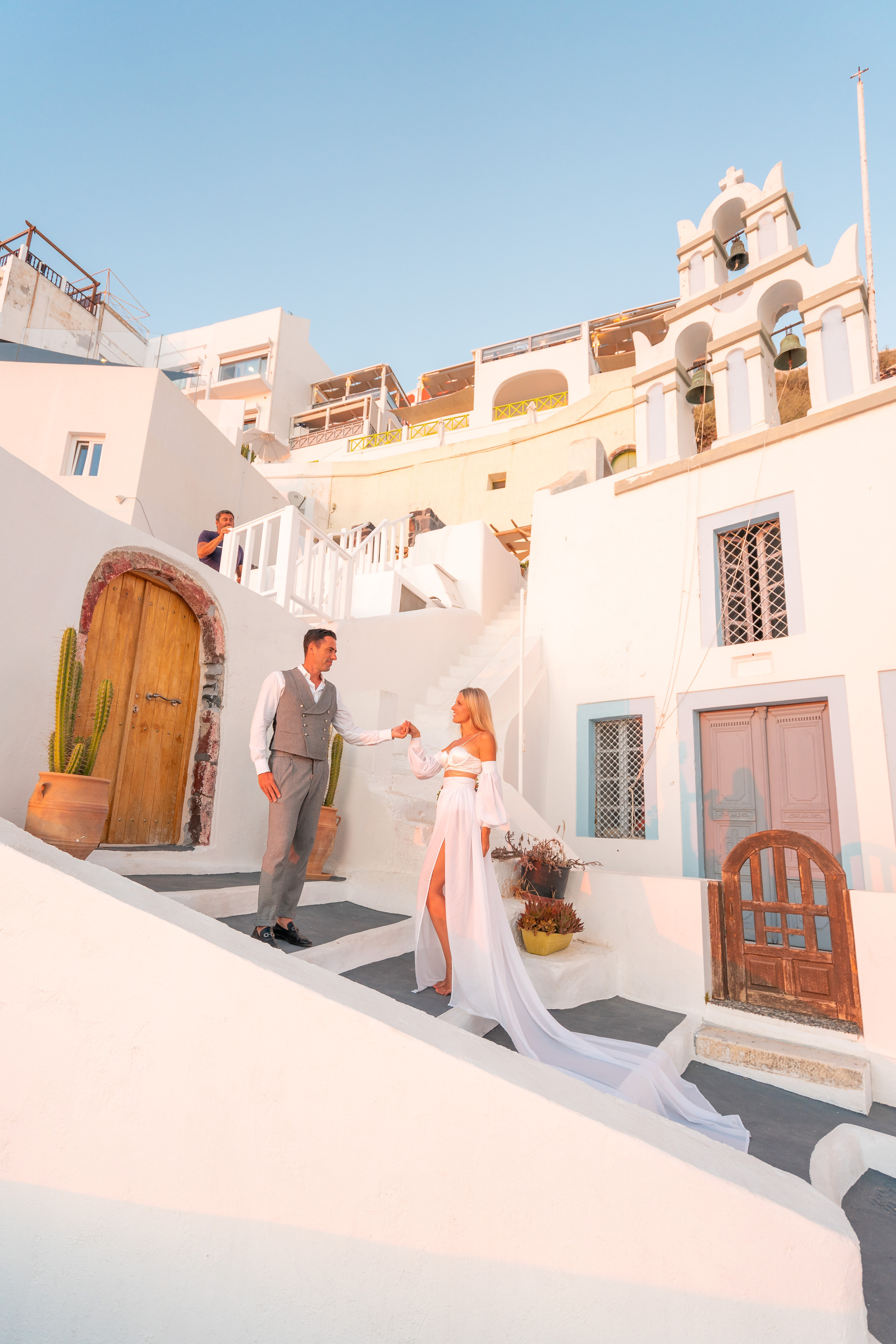 Wedding photographer in Santorini. Photographer in Santorini SokoLOVE Alex| Flying Dress Santorini