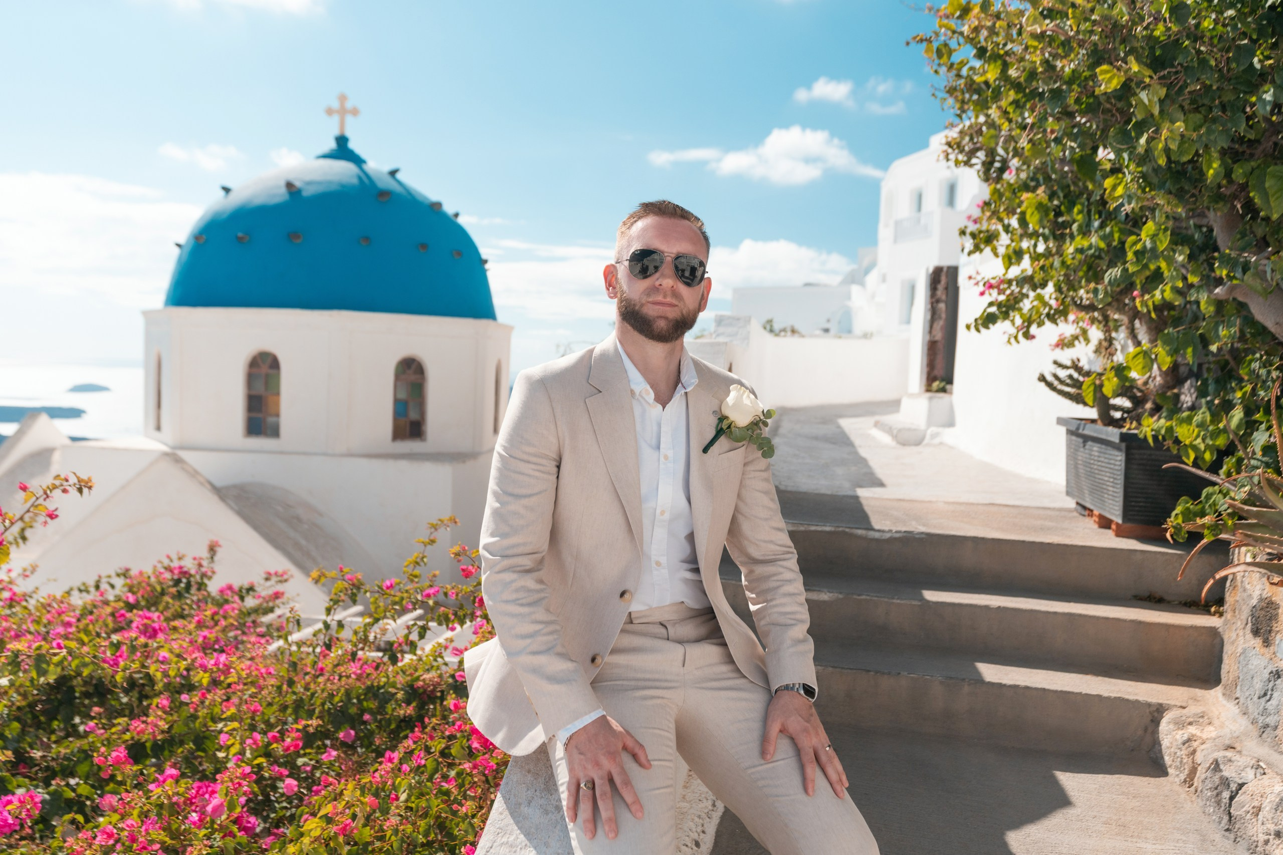 Wedding photo shoot in Imerovigli. Flying Dress Santorini Photographer | SokoLOVE — Book 2026