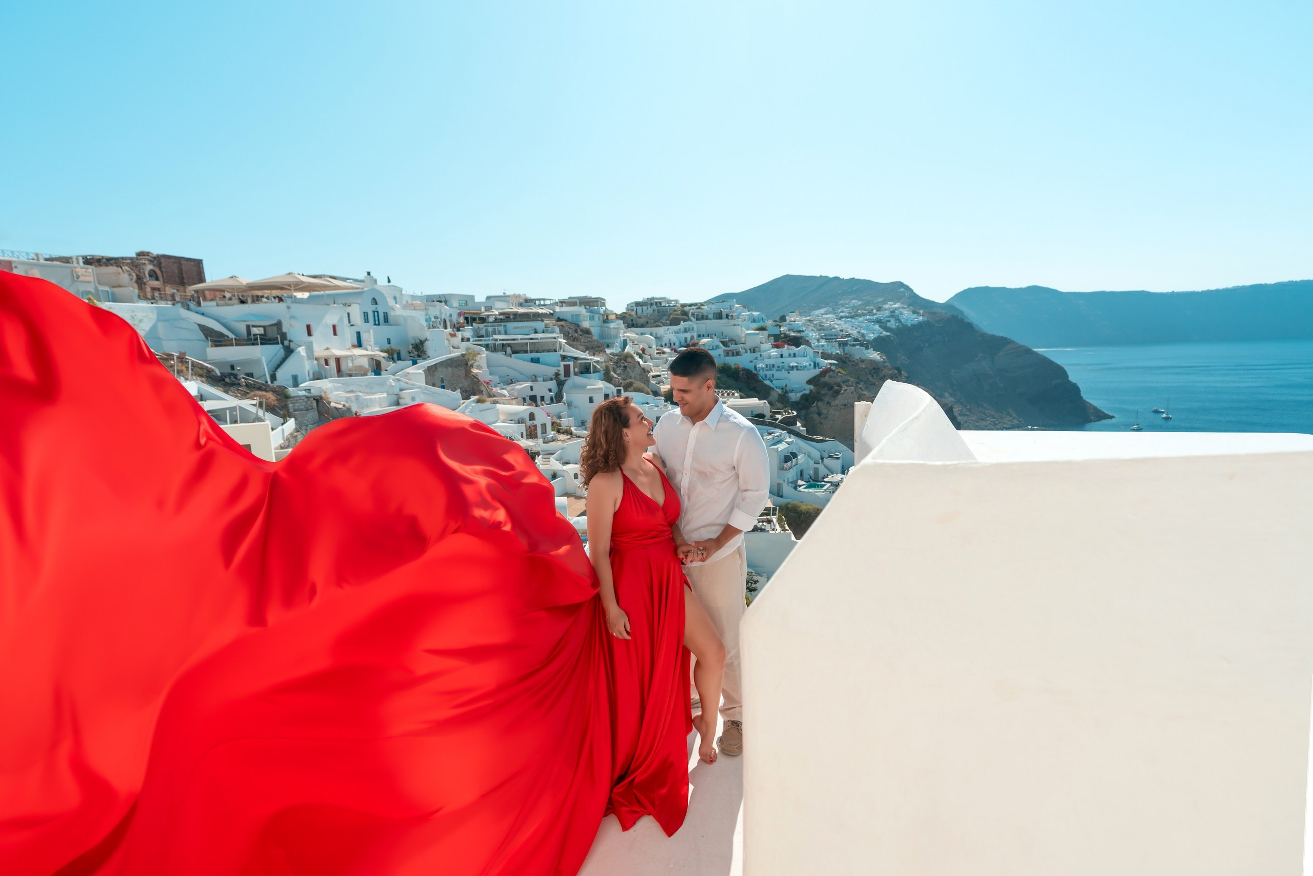 Red Flying Dress in Santorini