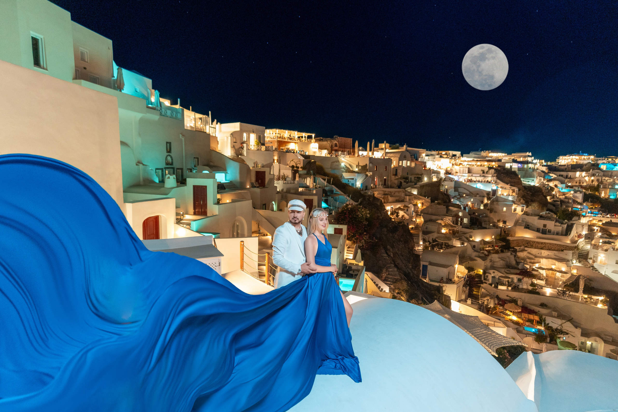 Royal Blue Flying Dress backless santorini | Sizes XS-L — Elegant & Flowing. Flying Dress Santorini Photographer | SokoLOVE — Book 2026
