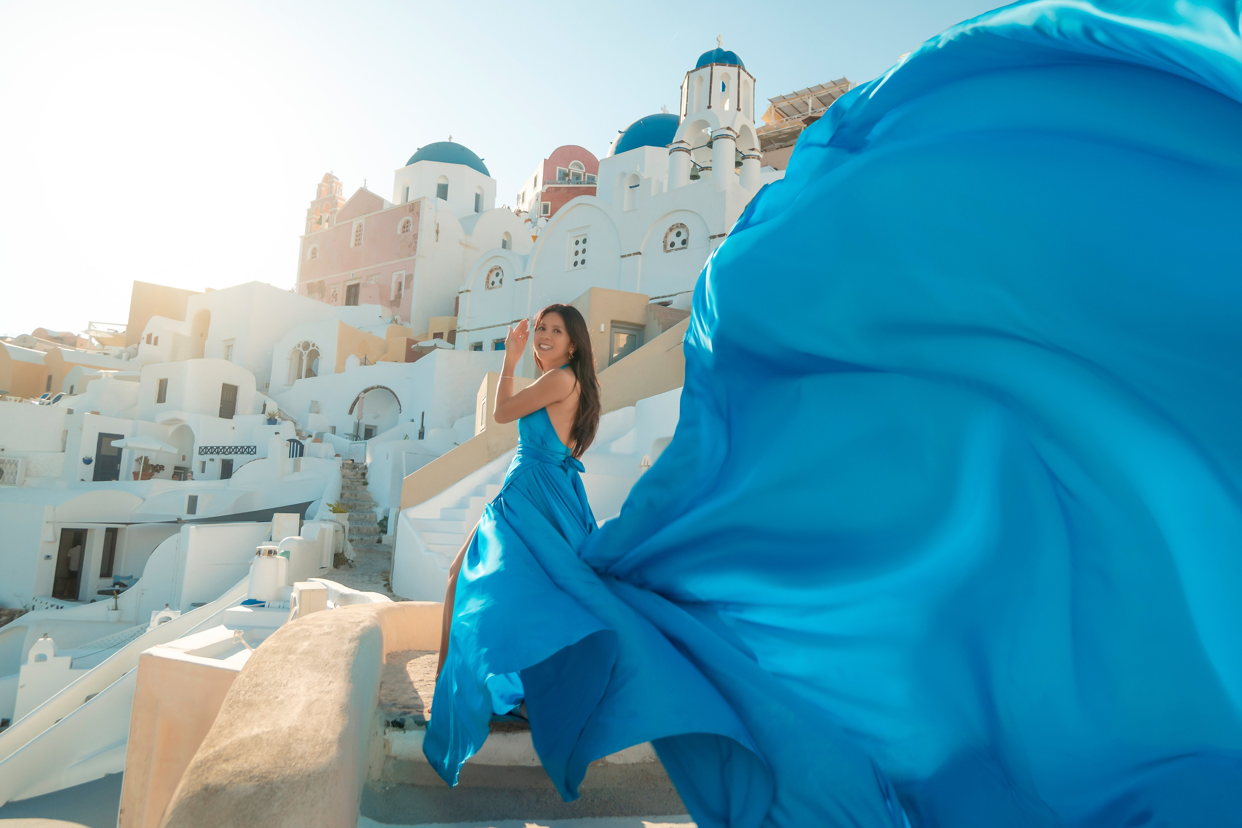 Flying Dress santorini. Photographer in Santorini SokoLOVE Alex| Flying Dress Santorini