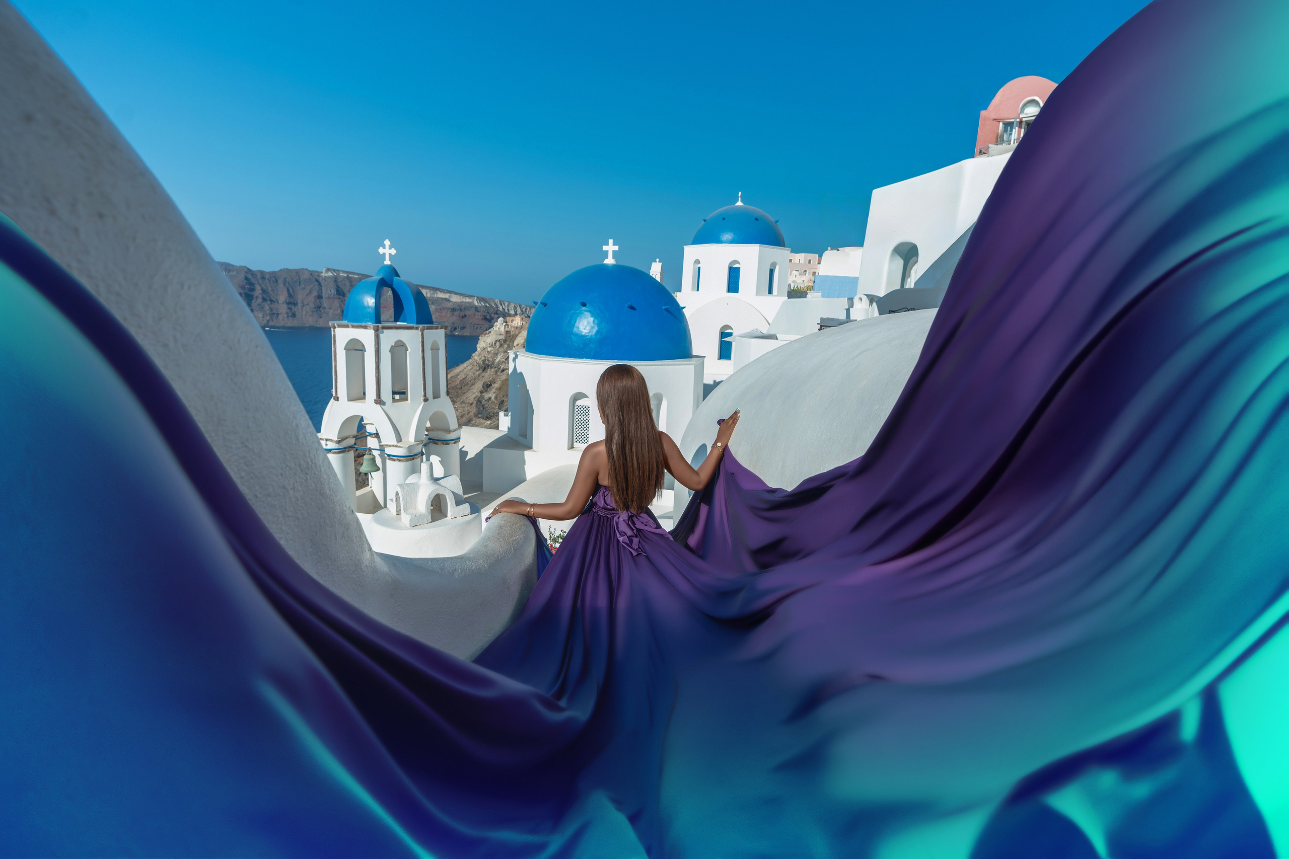 Violet Flying Dress with Short Sleeves | XS-L | Santorini Style. Photographer in Santorini SokoLOVE Alex| Flying Dress Santorini