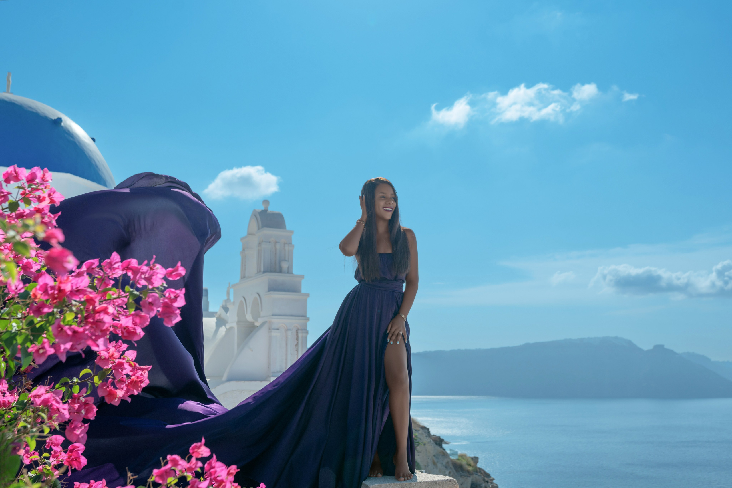 Violet Flying Dress with Short Sleeves | XS-L | Santorini Style. Photographer in Santorini SokoLOVE Alex| Flying Dress Santorini