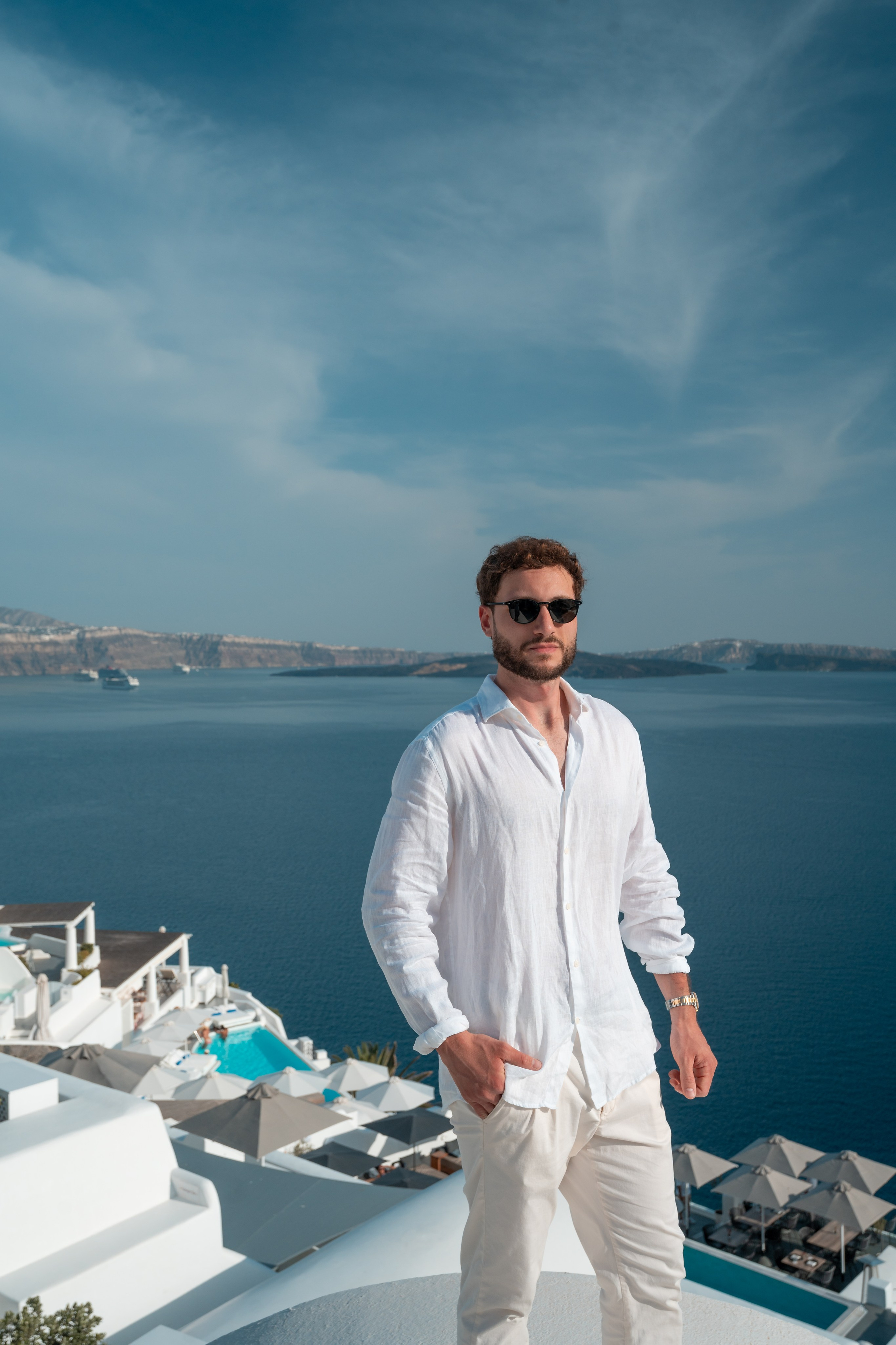 "Create unforgettable memories with a Santorini portrait photoshoot by Sokolove. Against the island's breathtaking backdrop, we'll capture your elegance, beauty, and the magic of paradise in every shot."