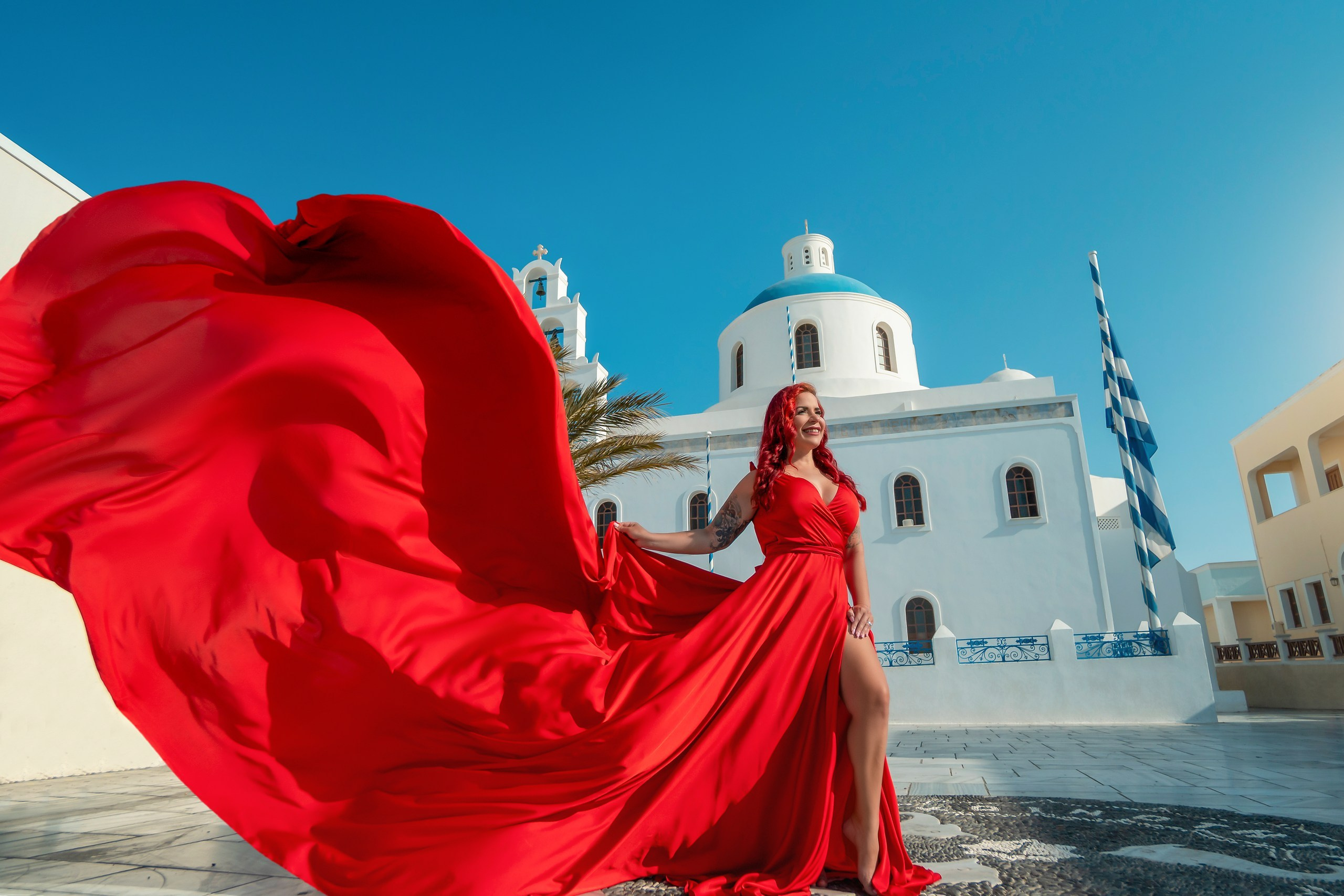 Flying dress photoshoot by Sokolove 2022. Photographer in Santorini SokoLOVE Alex| Flying Dress Santorini