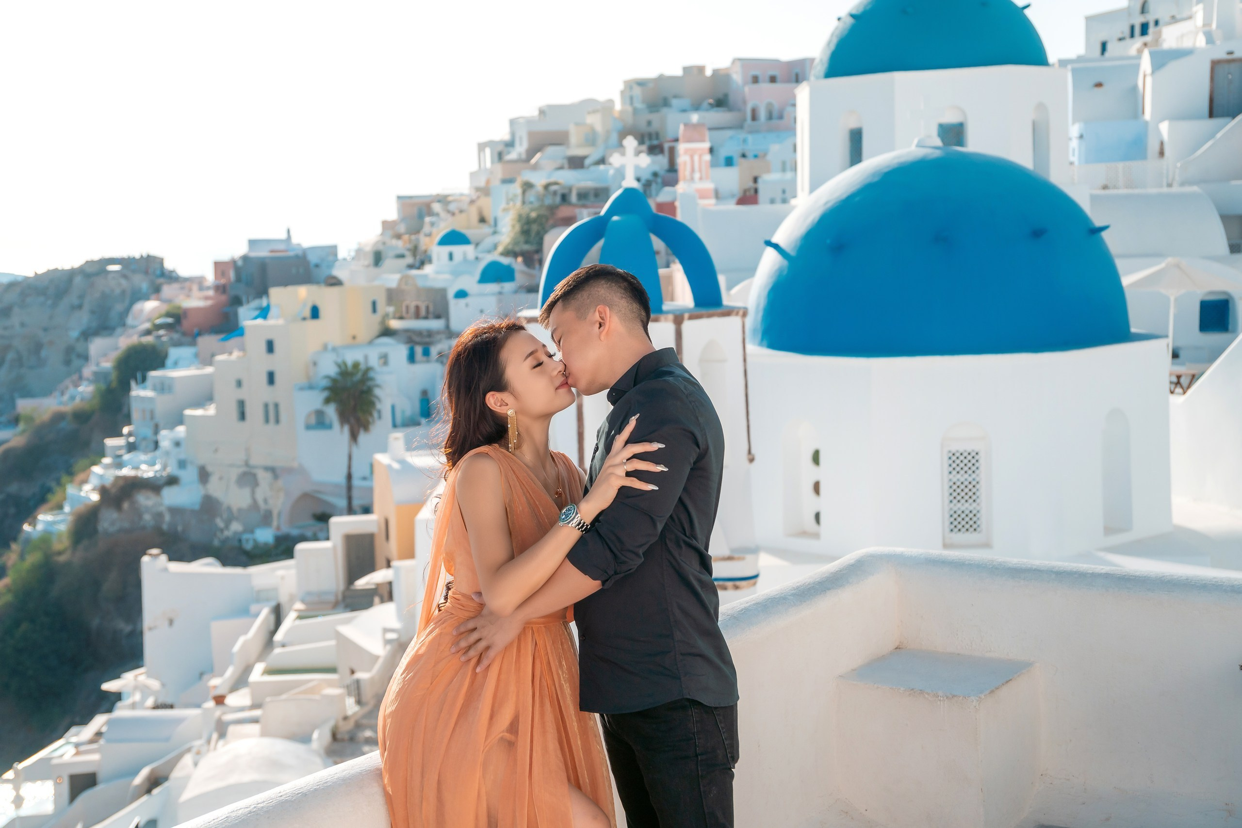 Photoshooting in Santorini, Oia. Photographer in Santorini SokoLOVE Alex| Flying Dress Santorini
