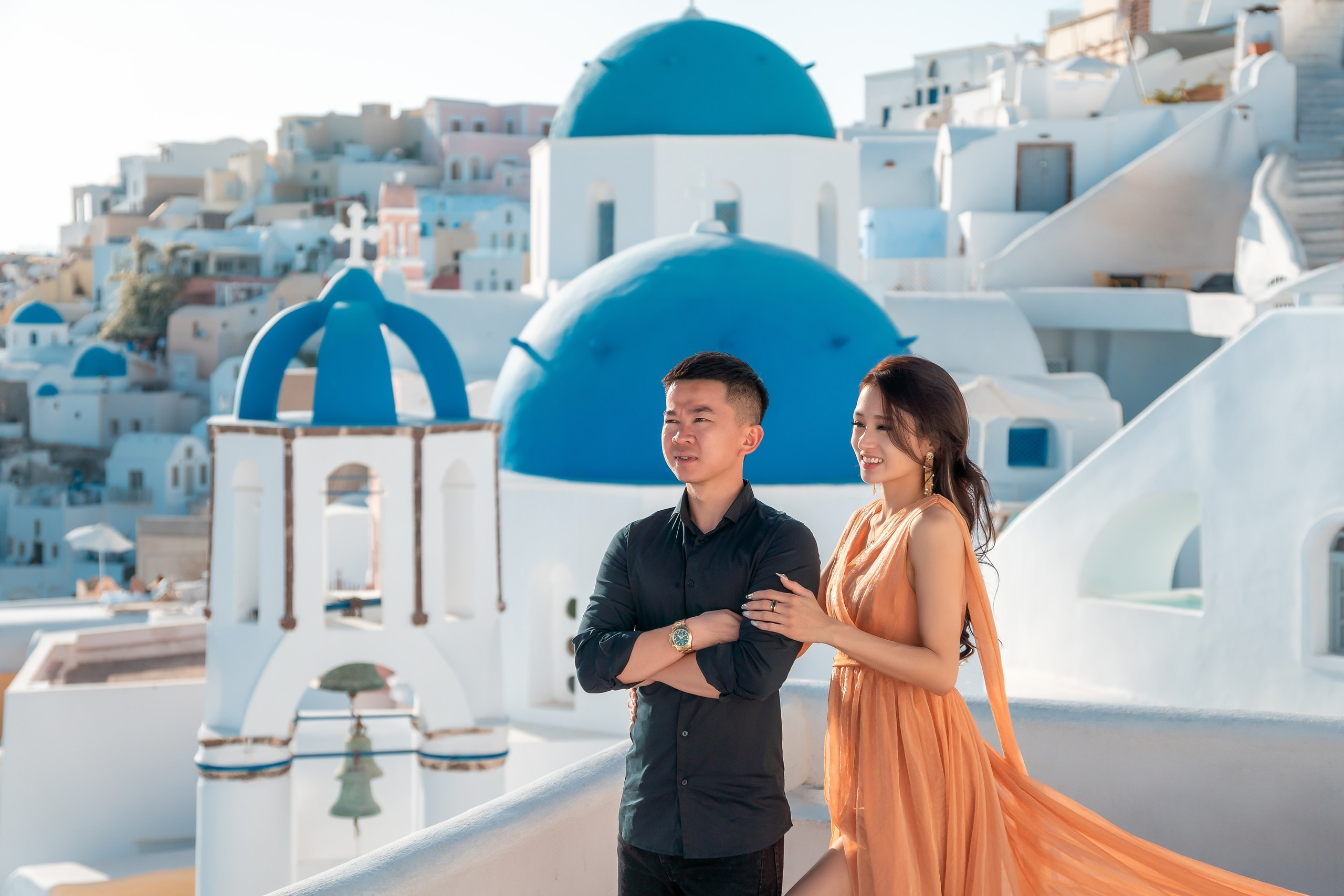 Photoshooting in Santorini, Oia. Photographer in Santorini SokoLOVE Alex| Flying Dress Santorini