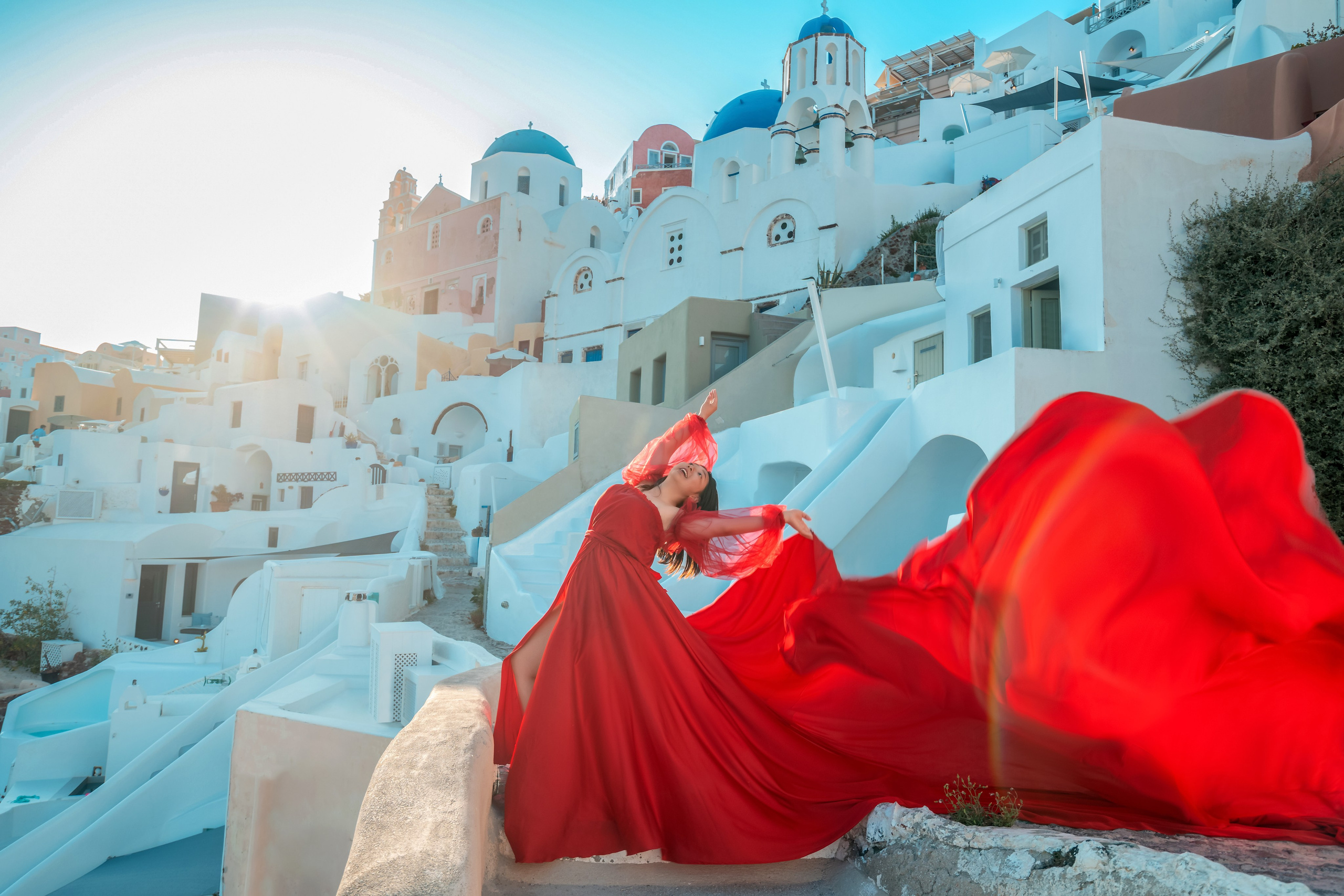 Flying Dress santorini. Photographer in Santorini SokoLOVE Alex| Flying Dress Santorini