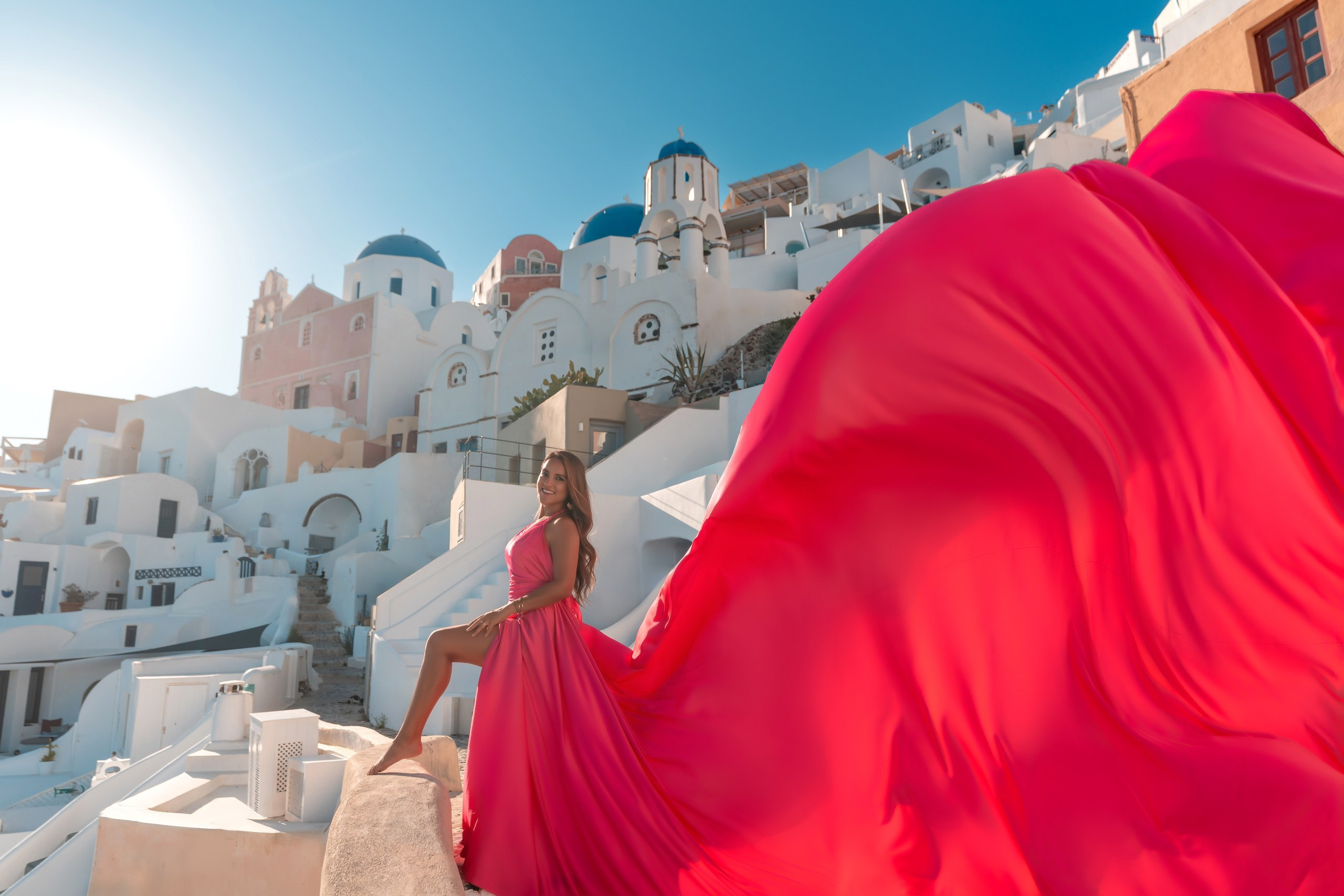 Best Santorini Flying Dress Photoshoot 2025 | Alex Sokolove Photography. Photographer in Santorini SokoLOVE Alex| Flying Dress Santorini