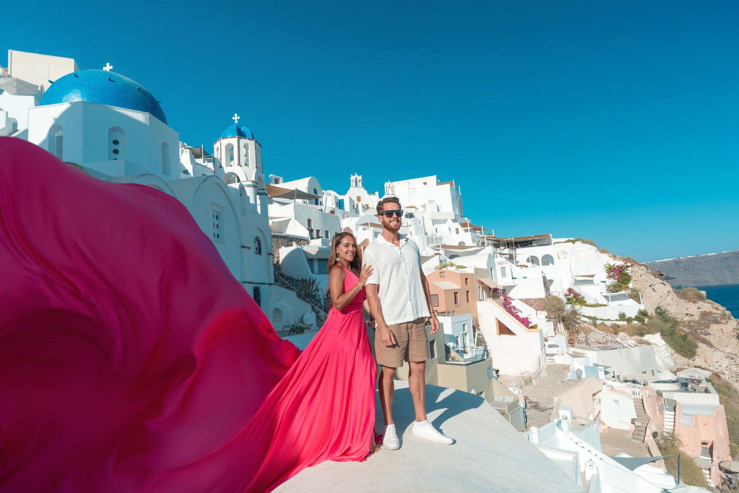 Best Santorini Flying Dress Photoshoot 2025 | Alex Sokolove Photography. Photographer in Santorini SokoLOVE Alex| Flying Dress Santorini
