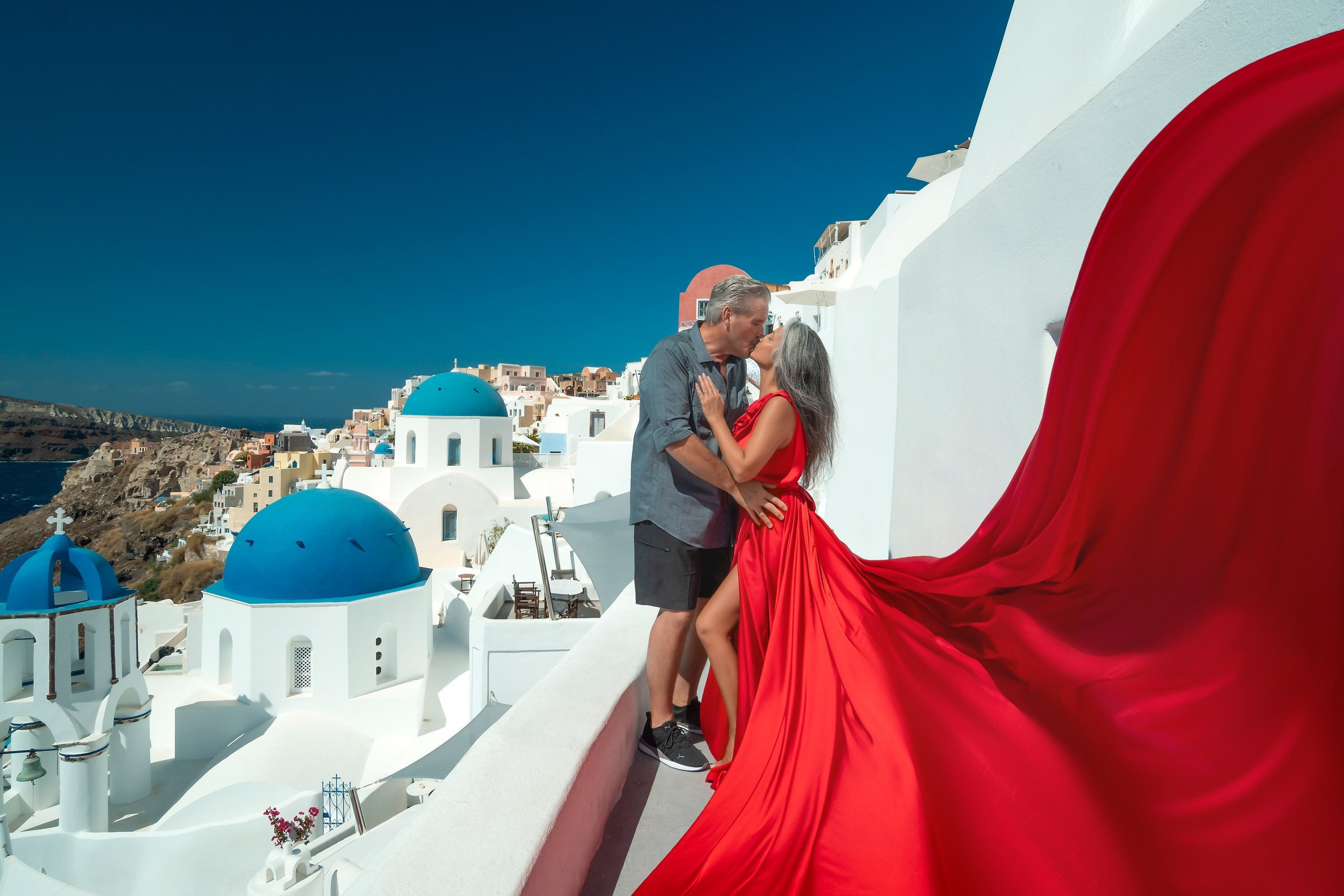 Red Plus Size Flying Dress with Ruffles & V-Shaped Back | Santorini Portfolio Shoot. Photographer in Santorini SokoLOVE Alex| Flying Dress Santorini