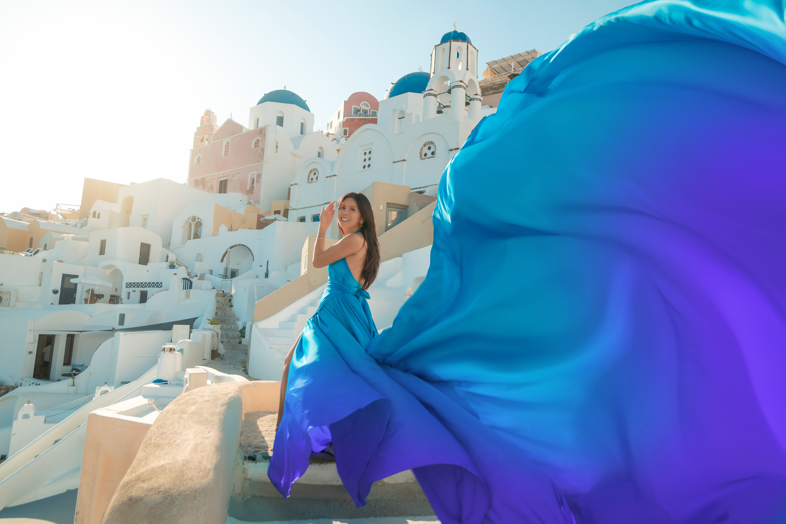 Flying Dress santorini. Photographer in Santorini SokoLOVE Alex| Flying Dress Santorini