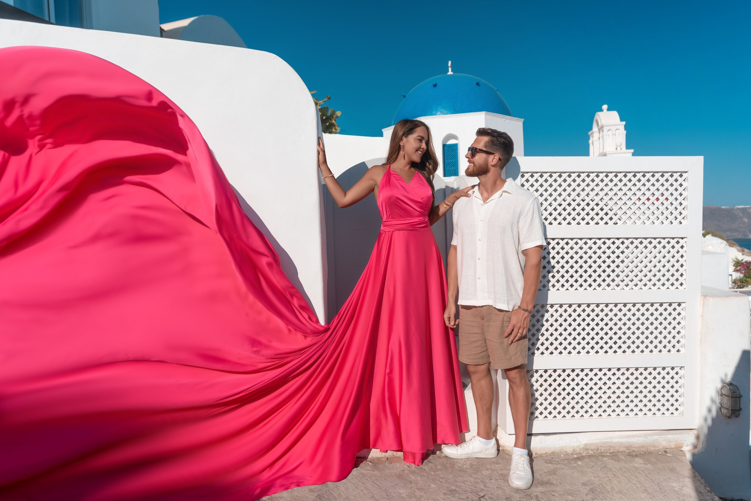 Best Santorini Flying Dress Photoshoot 2025 | Alex Sokolove Photography. Photographer in Santorini SokoLOVE Alex| Flying Dress Santorini