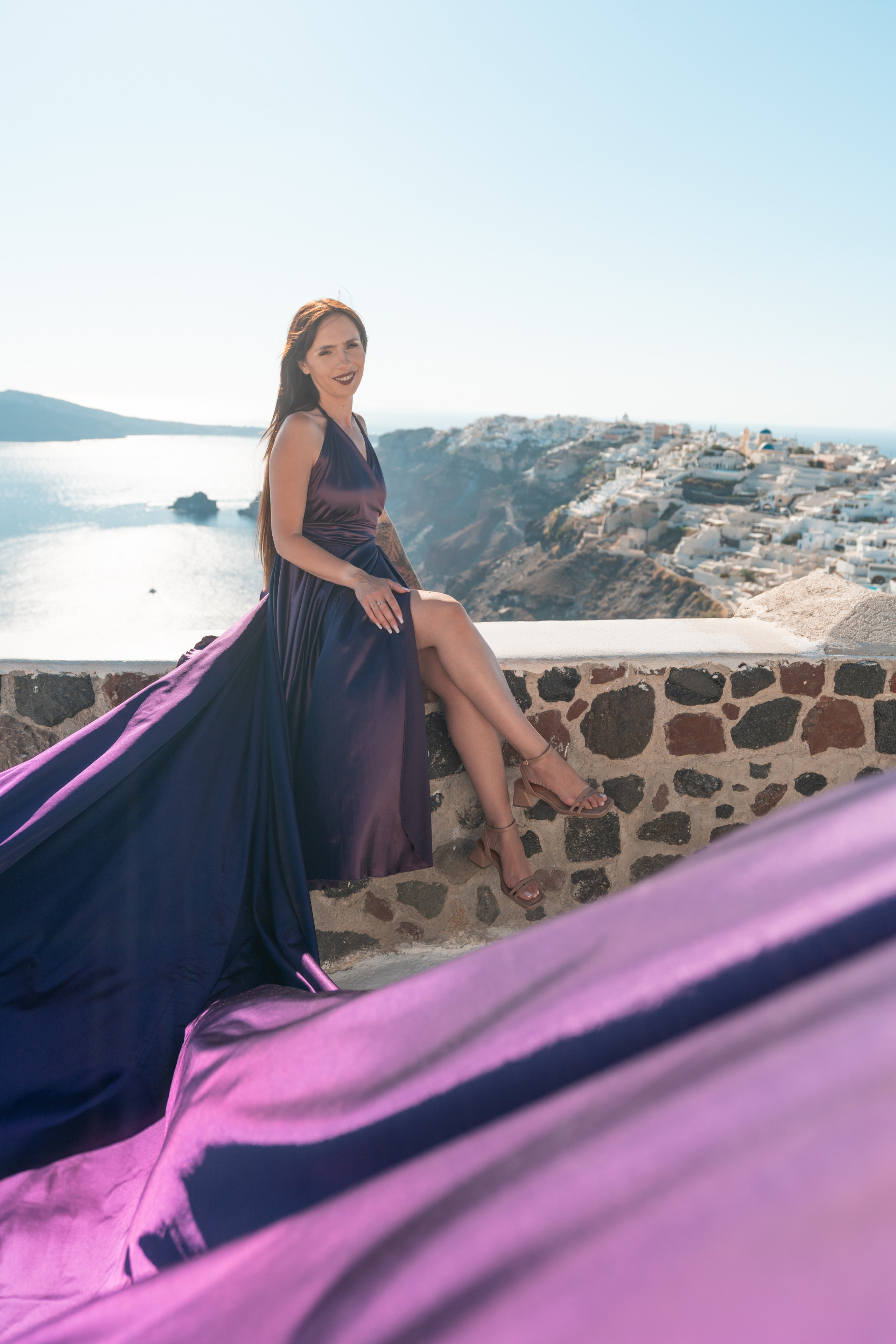 Violet dark Flying Dress. Photographer in Santorini SokoLOVE Alex| Flying Dress Santorini