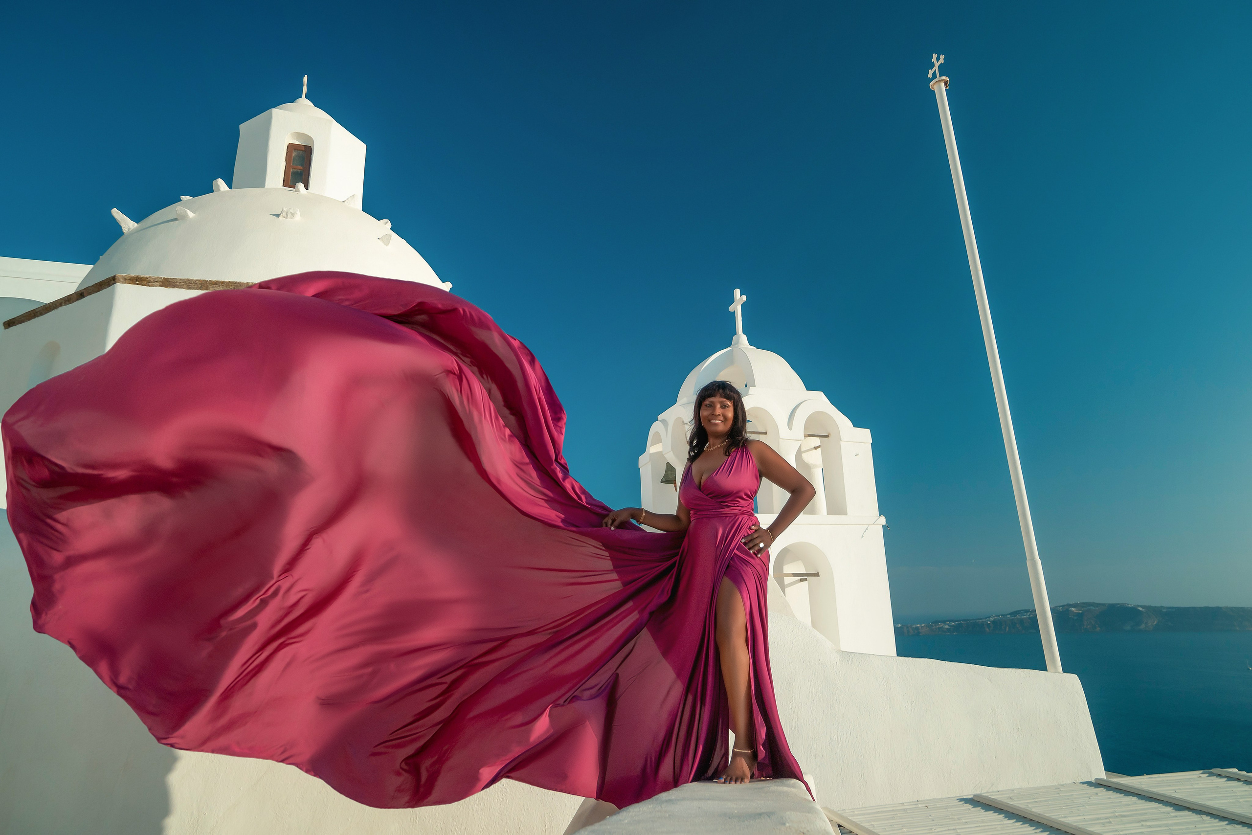 Flying Dress santorini. Photographer in Santorini SokoLOVE Alex| Flying Dress Santorini