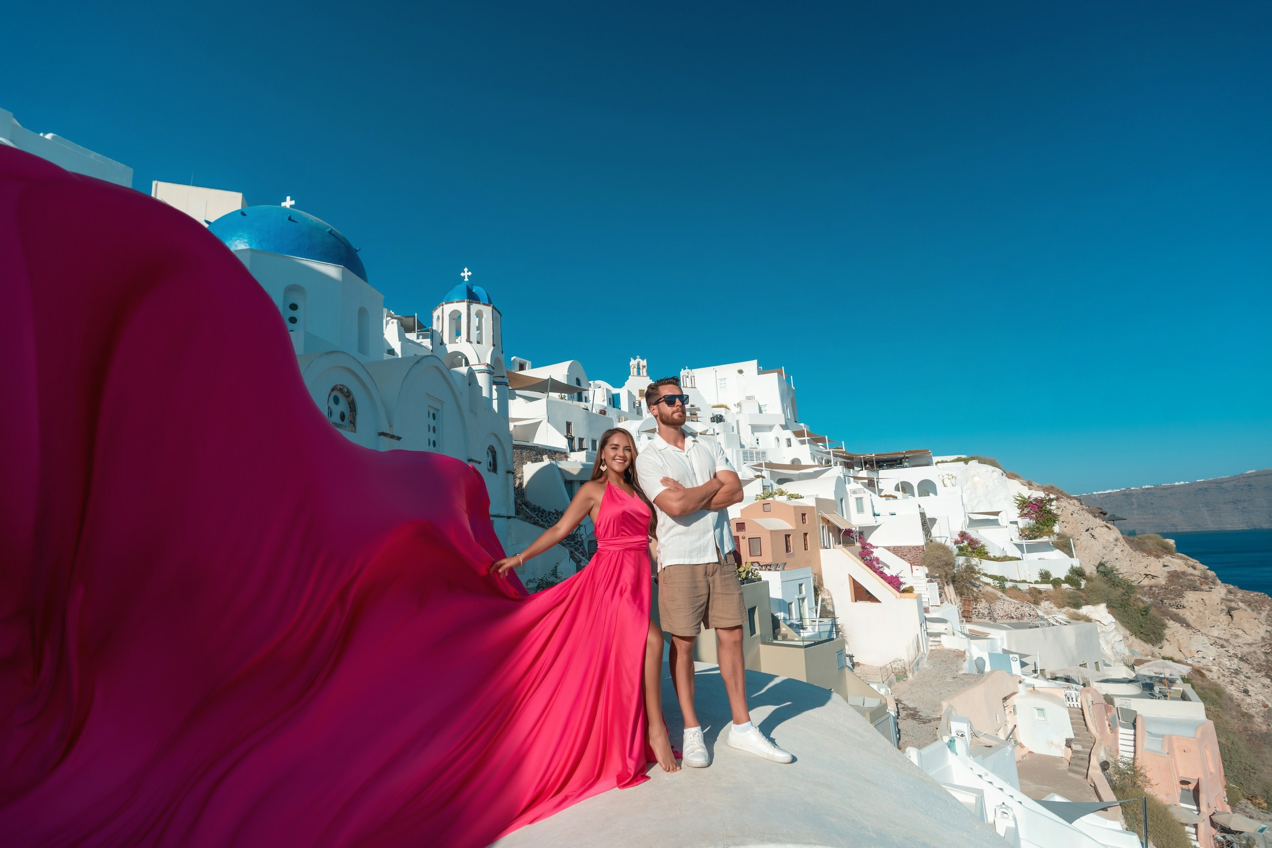 Best Santorini Flying Dress Photoshoot 2025 | Alex Sokolove Photography. Photographer in Santorini SokoLOVE Alex| Flying Dress Santorini