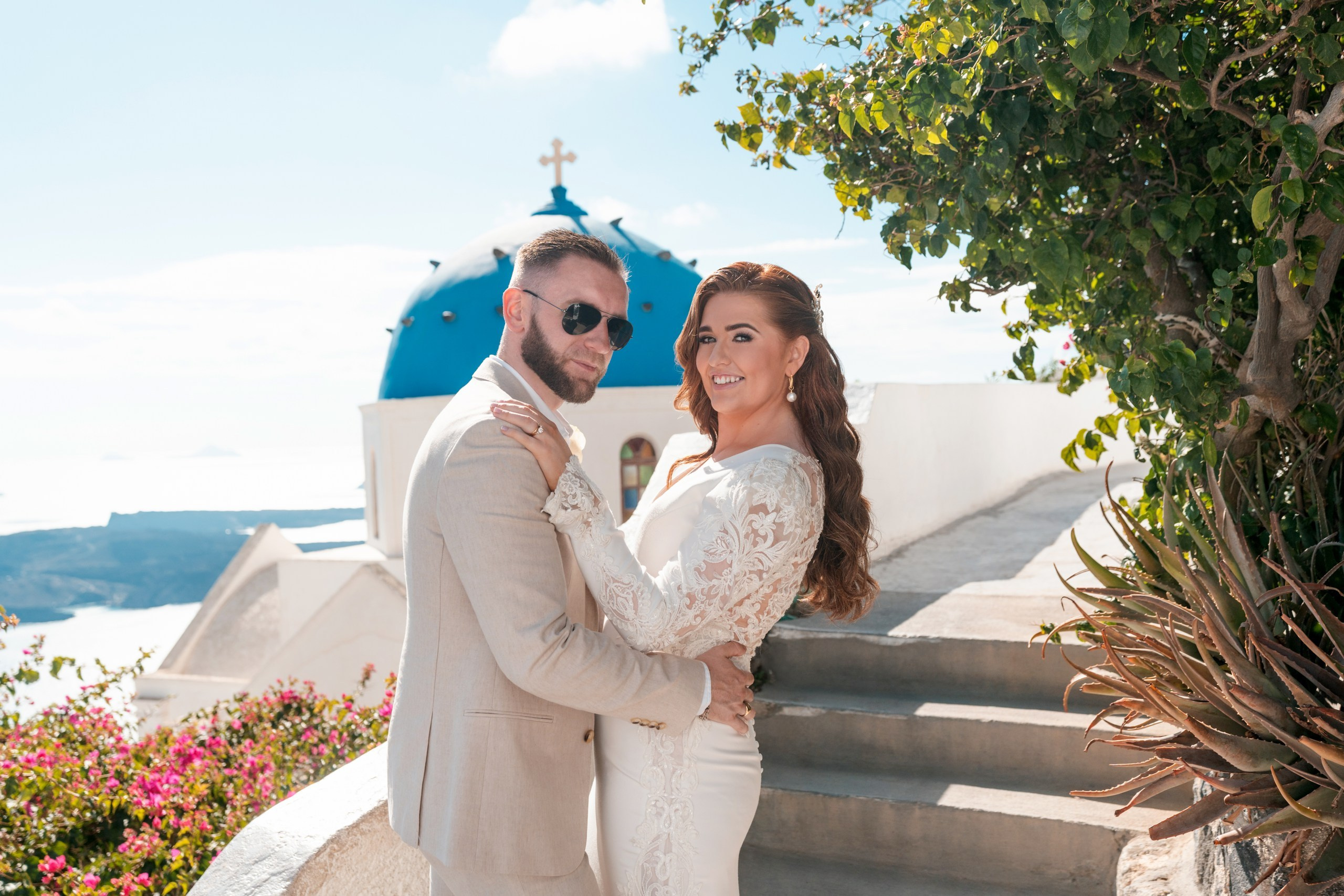 Wedding photo shoot in Imerovigli. Flying Dress Santorini Photographer | SokoLOVE — Book 2026