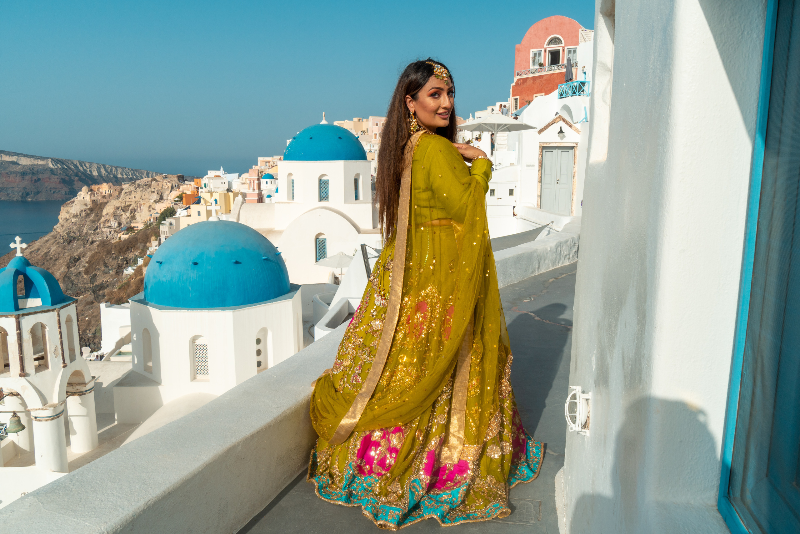 Wedding photographer in Santorini. Photographer in Santorini SokoLOVE Alex| Flying Dress Santorini