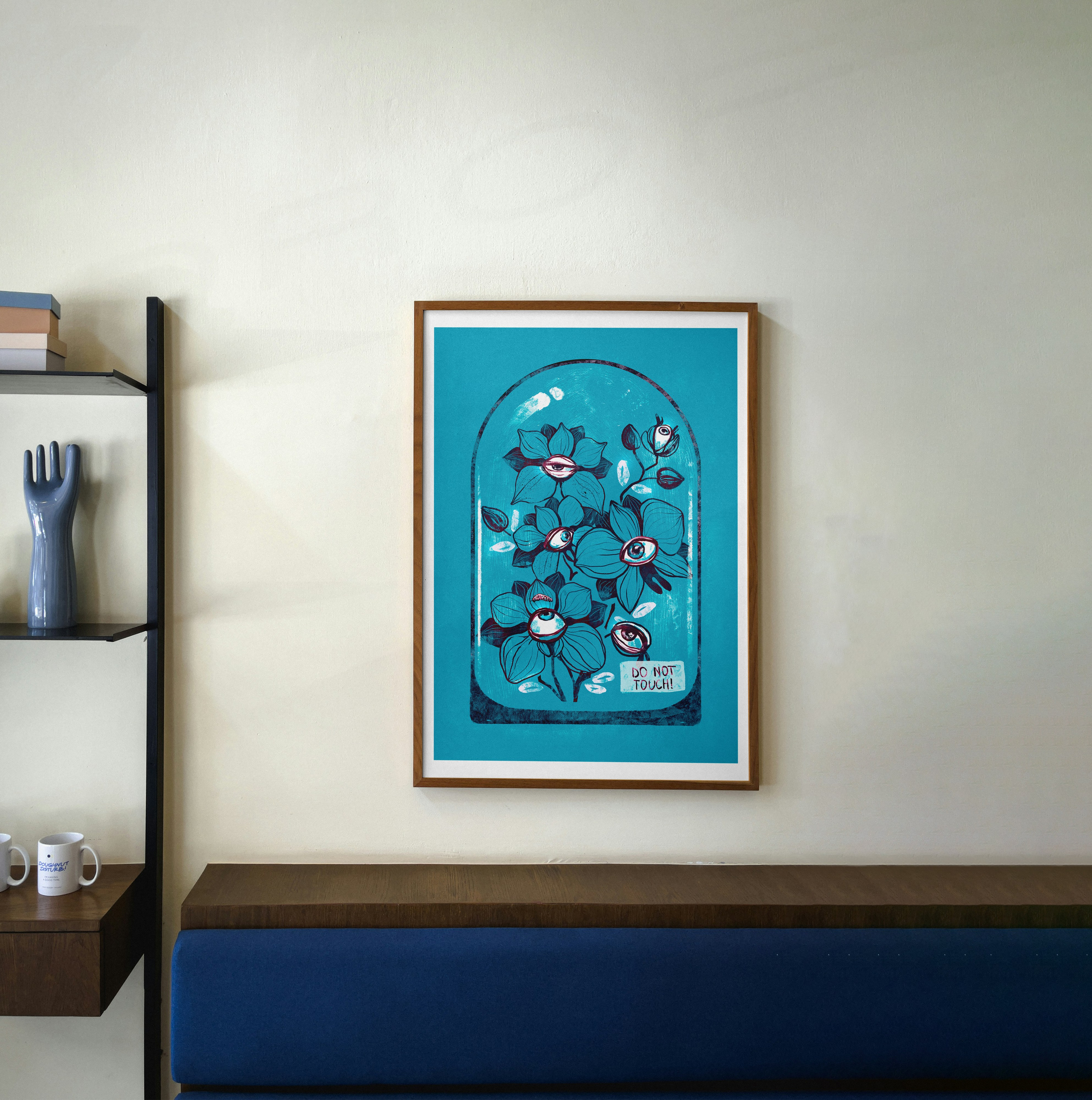 Conceptual ink style poster illustration about society bright blue color