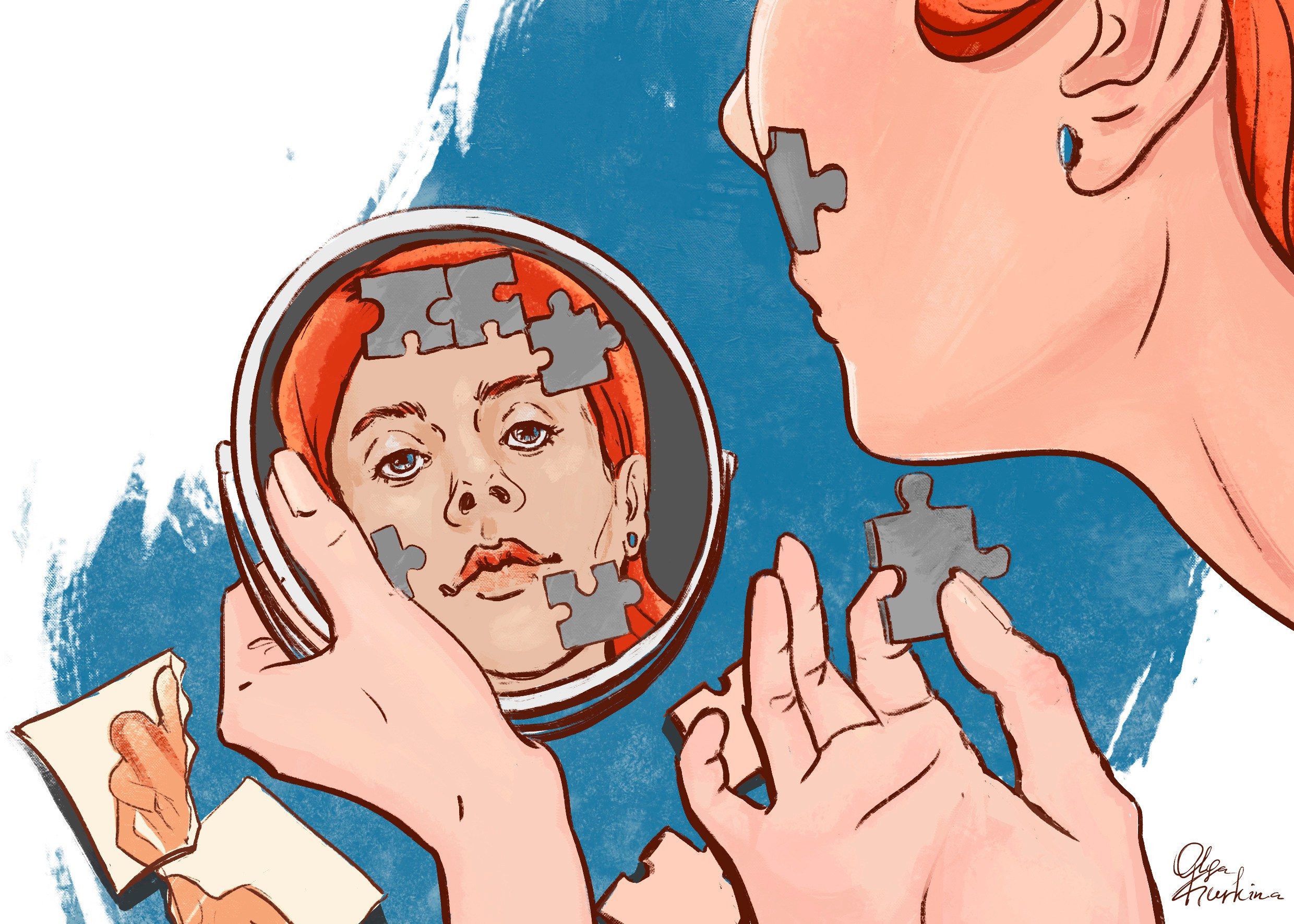 Conceptual ink style editorial illustration about female mental health