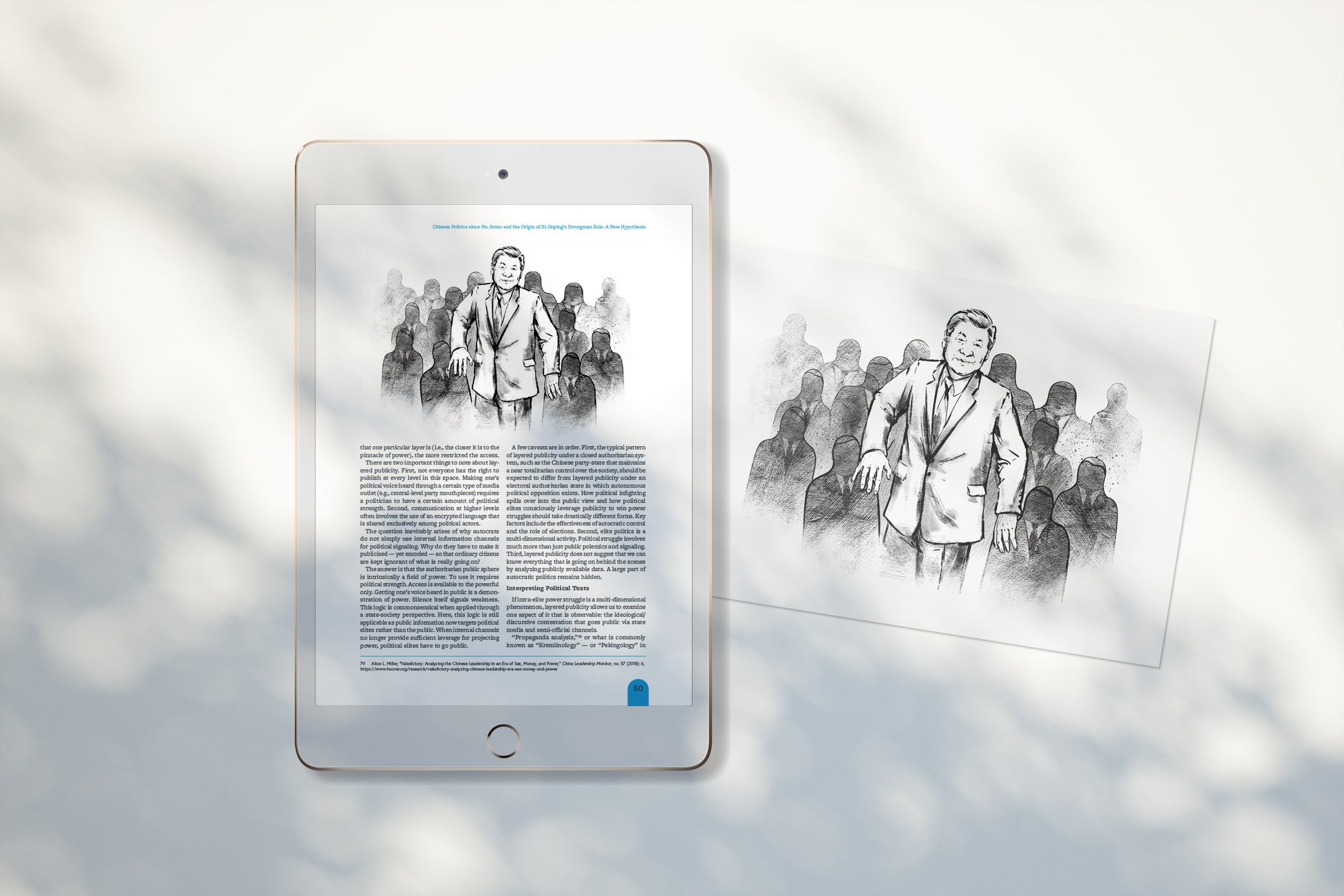 Conceptual charcoal style editorial illustration of Xi Jinping for Texas Security Review magazine