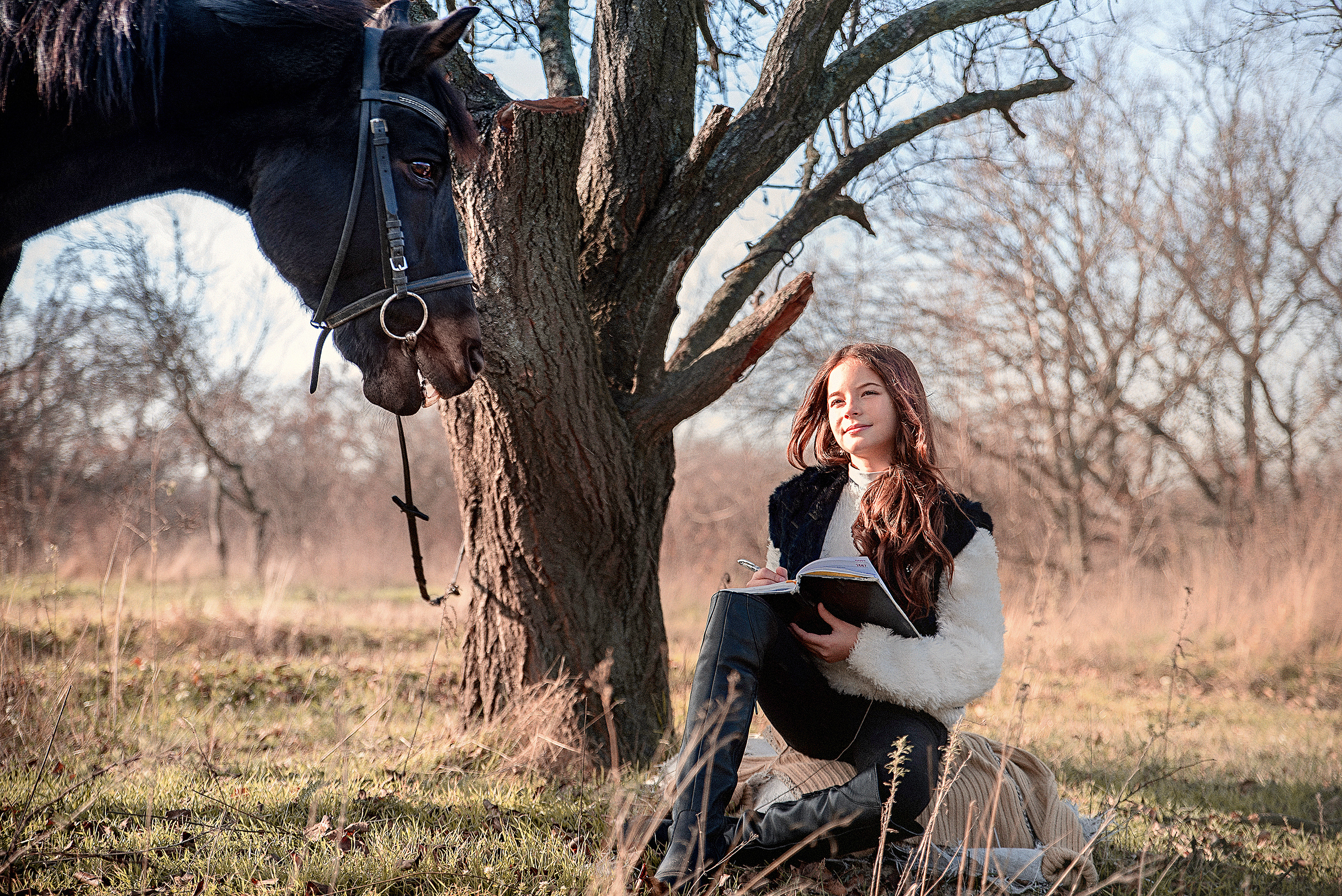 девочка с книгой  и лошадь
