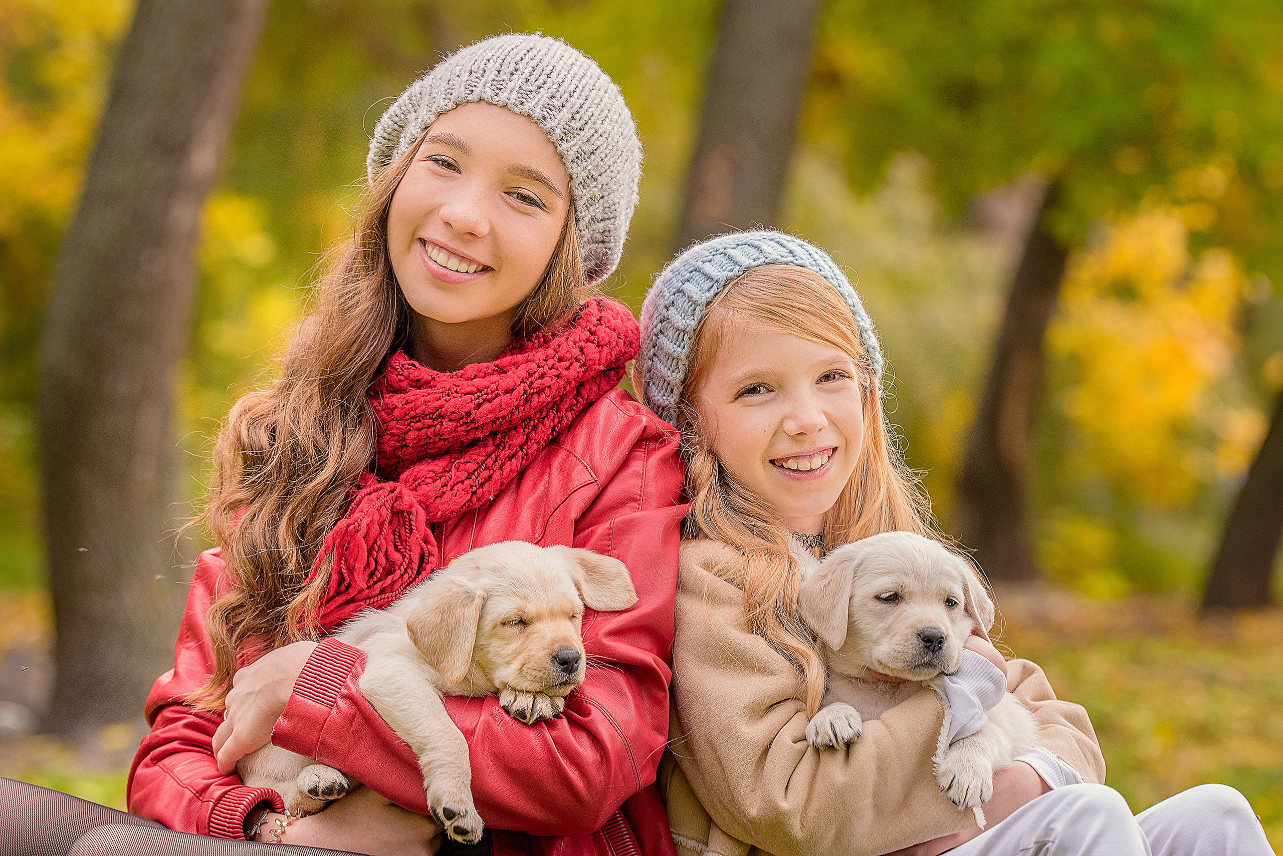 две сестры и два щенка 