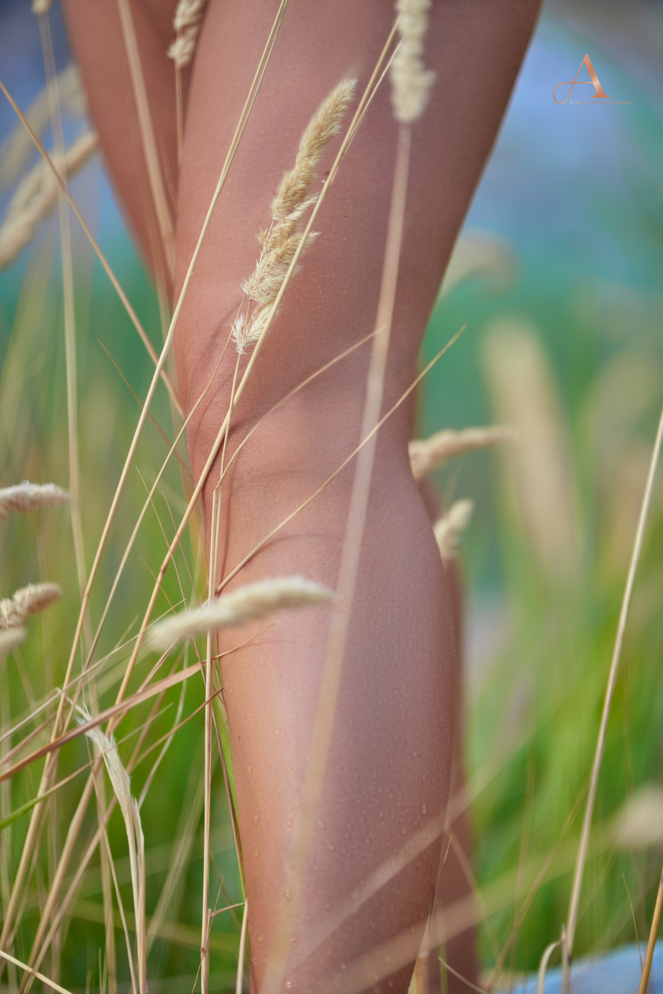 Красивые женские ножки крупным планом в траве.