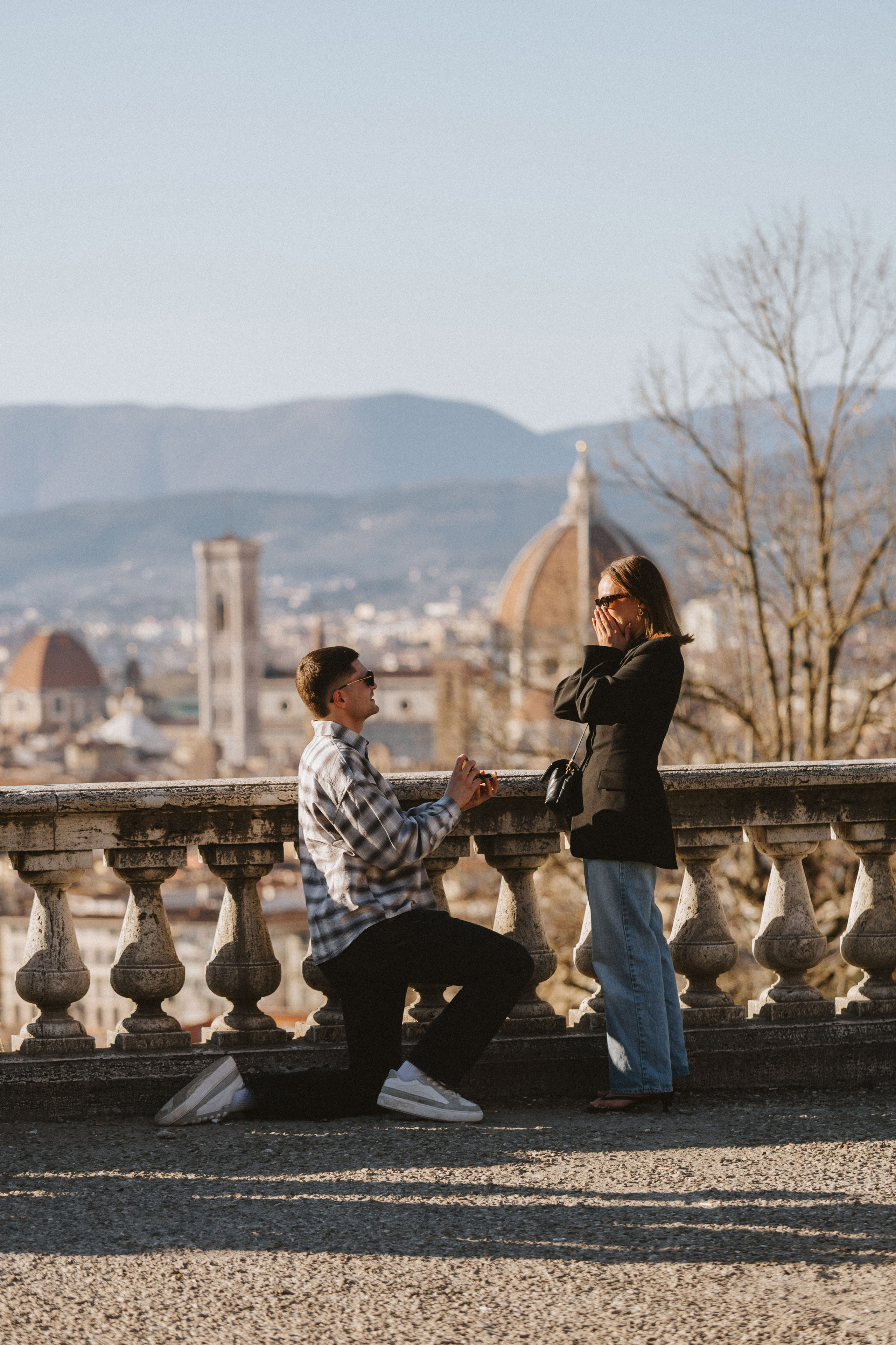 Surprise Proposal Photography at Piazzale Michelangelo | Florence Engagement. Wedding Photographer in Florence, Pisa & Tuscany | Candid & Elegant Photography in Italy