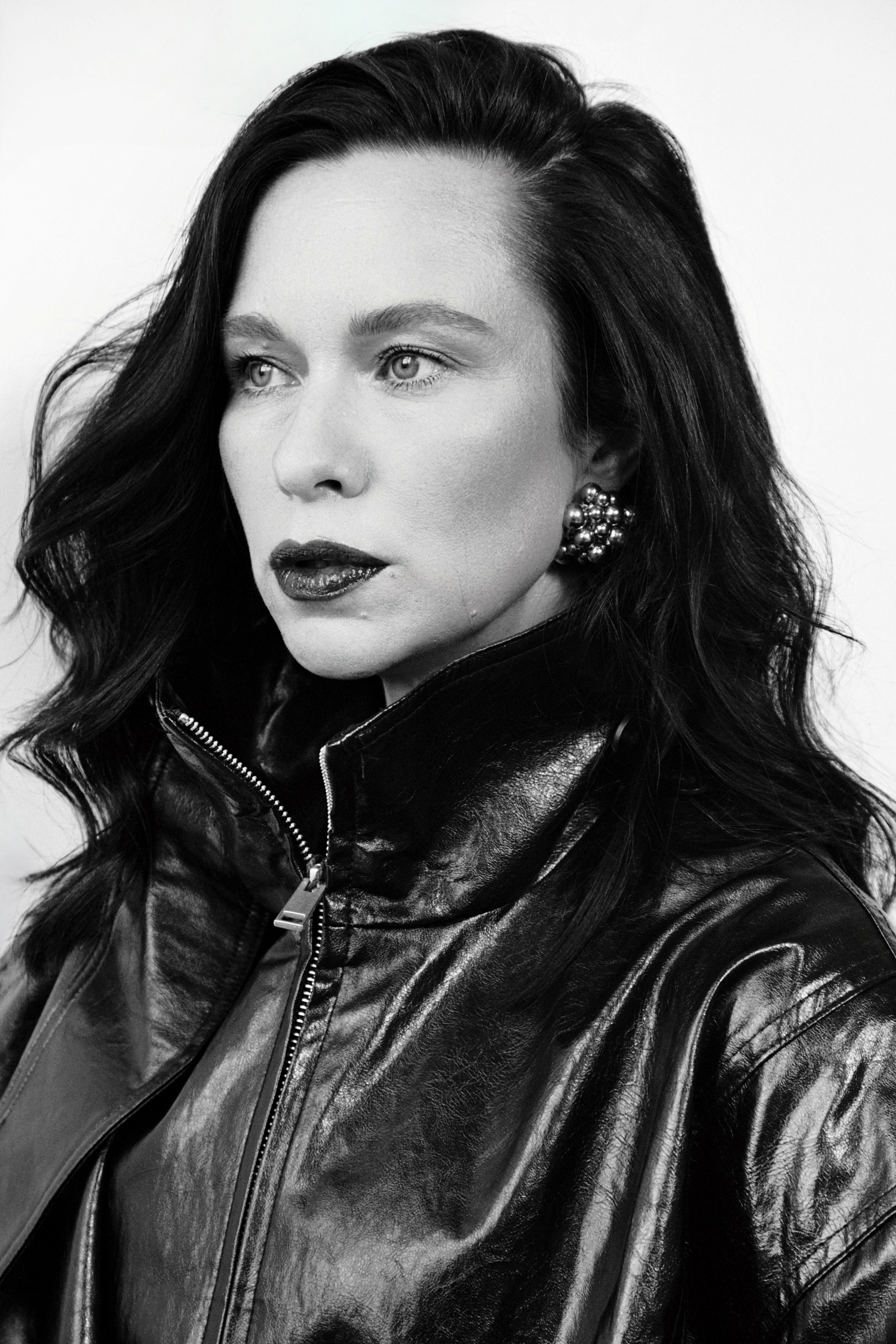 Analog film photography studio Tallinn, moody black and white portrait
