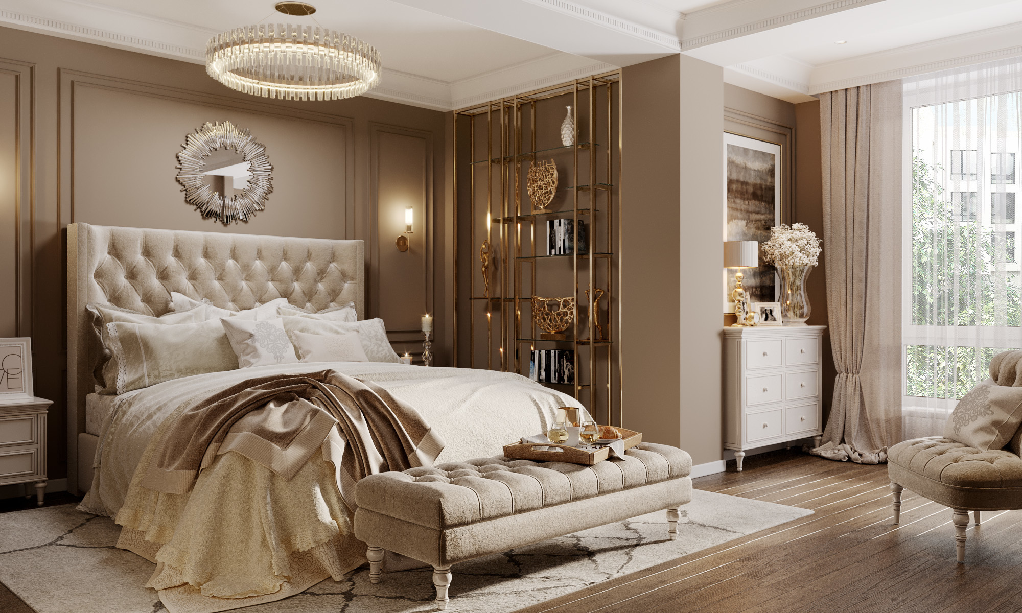 Стеллаж из латуни в спальню. Идеи ремонта в квартире.