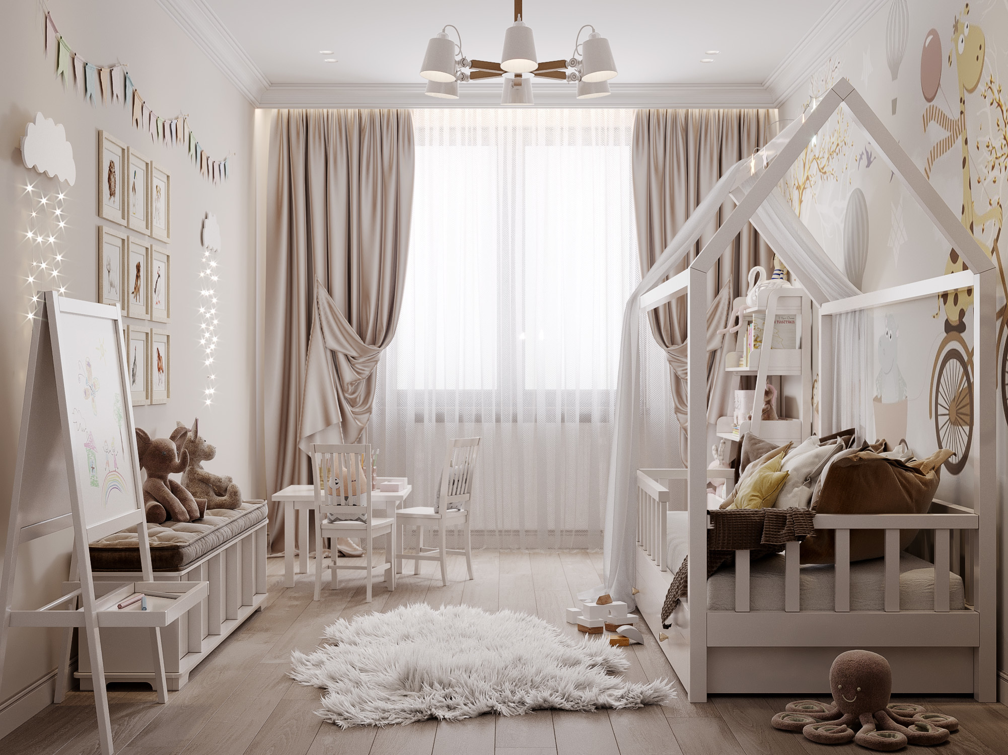 Модная Кровать домик белого цвета для мальчика.