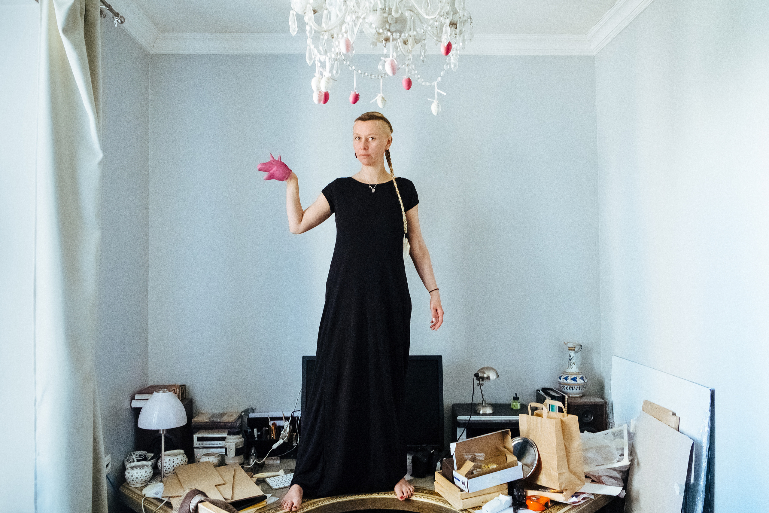 Portrait of Daria Konovalova-Infante for the project Human Hotel by Wooloo collective displayed at the exhibition The Coming World: Ecology uias the New Politics 2030–2100 at Garage Museum of Contemporary Art, Moscow, 2019