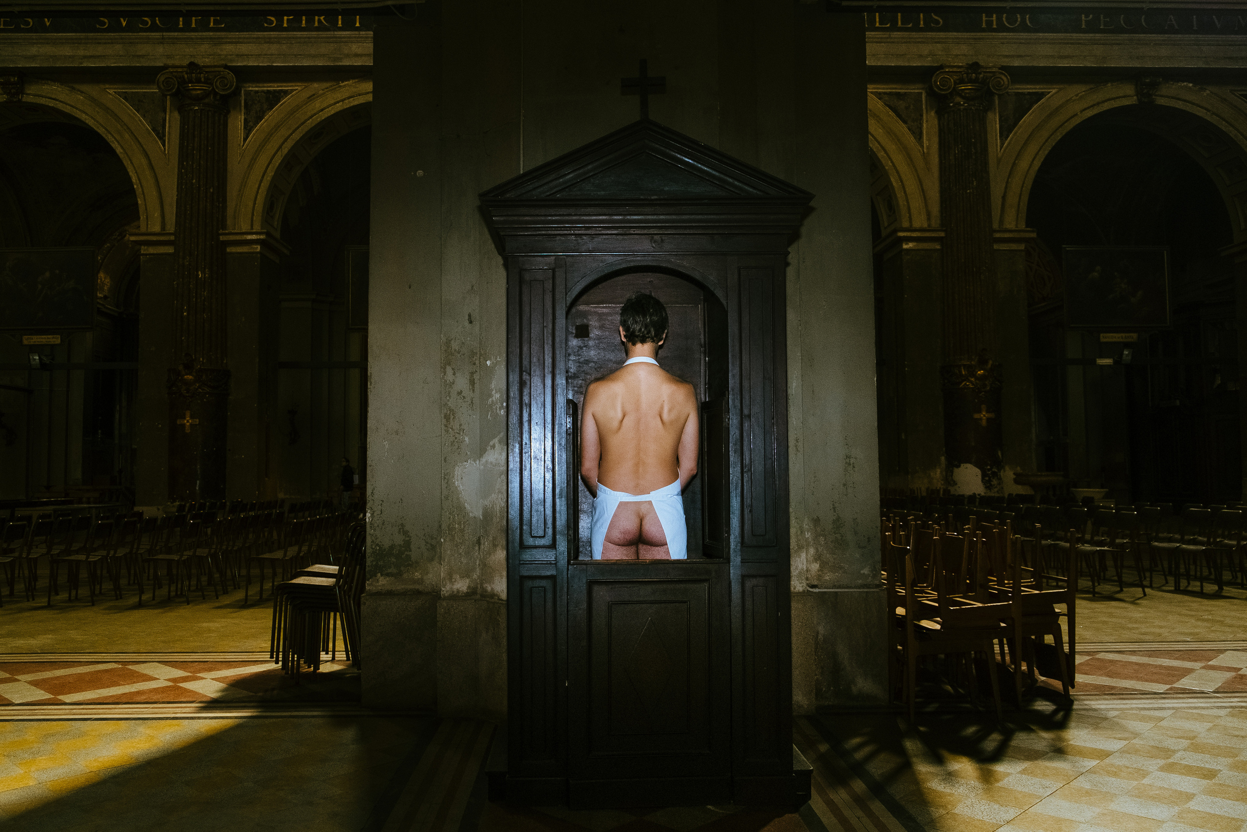 Mauro, 38 years old, ItalyI’m a chef. It’s my lunch break now. It would be great to do it in a confession box.