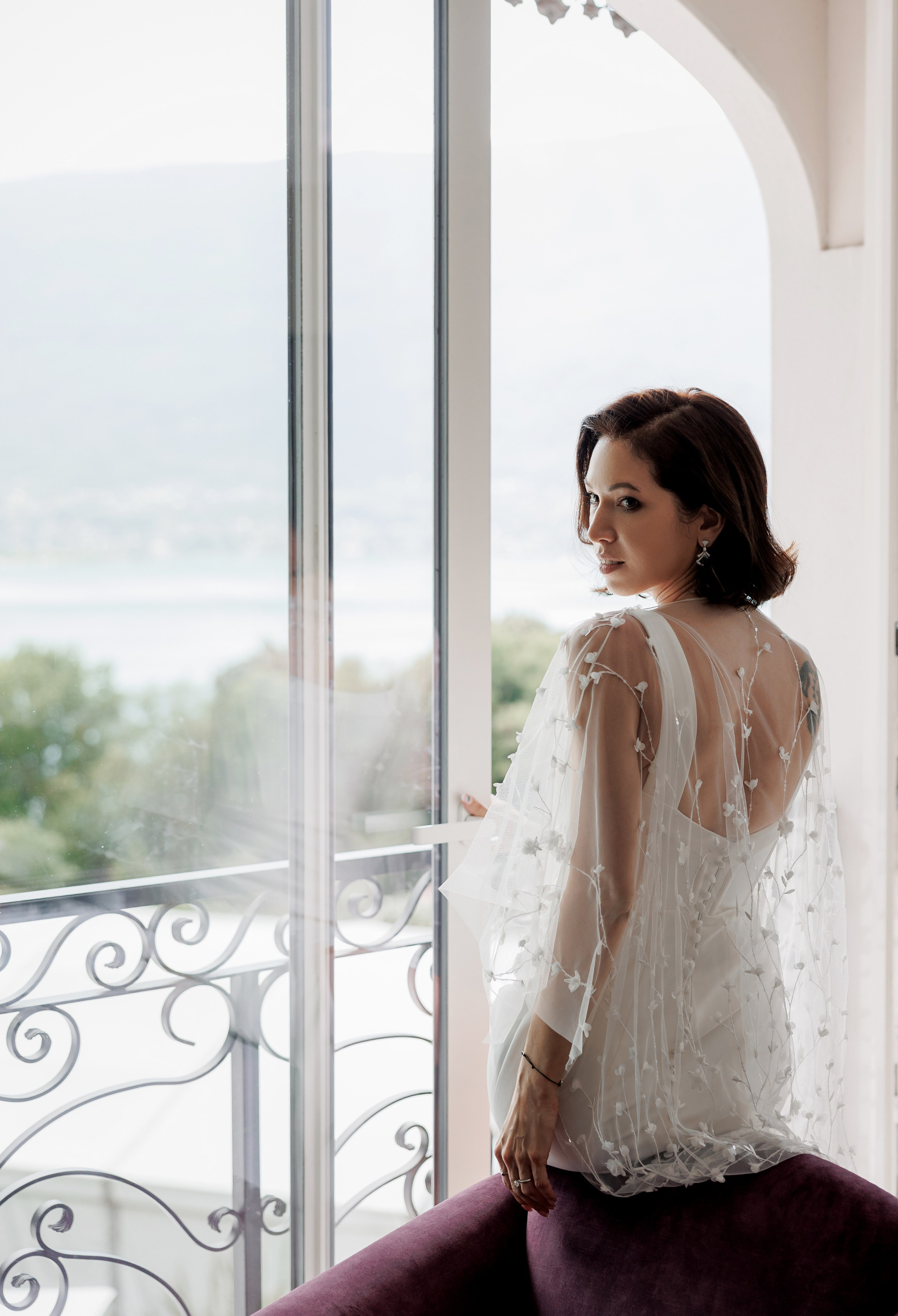 Fashion-inspired bridal portrait in elegant wedding dress during luxury wedding