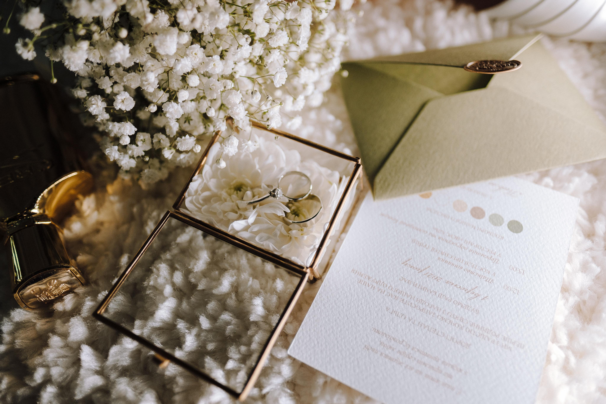 свадебные кольца с стекляной коробочке