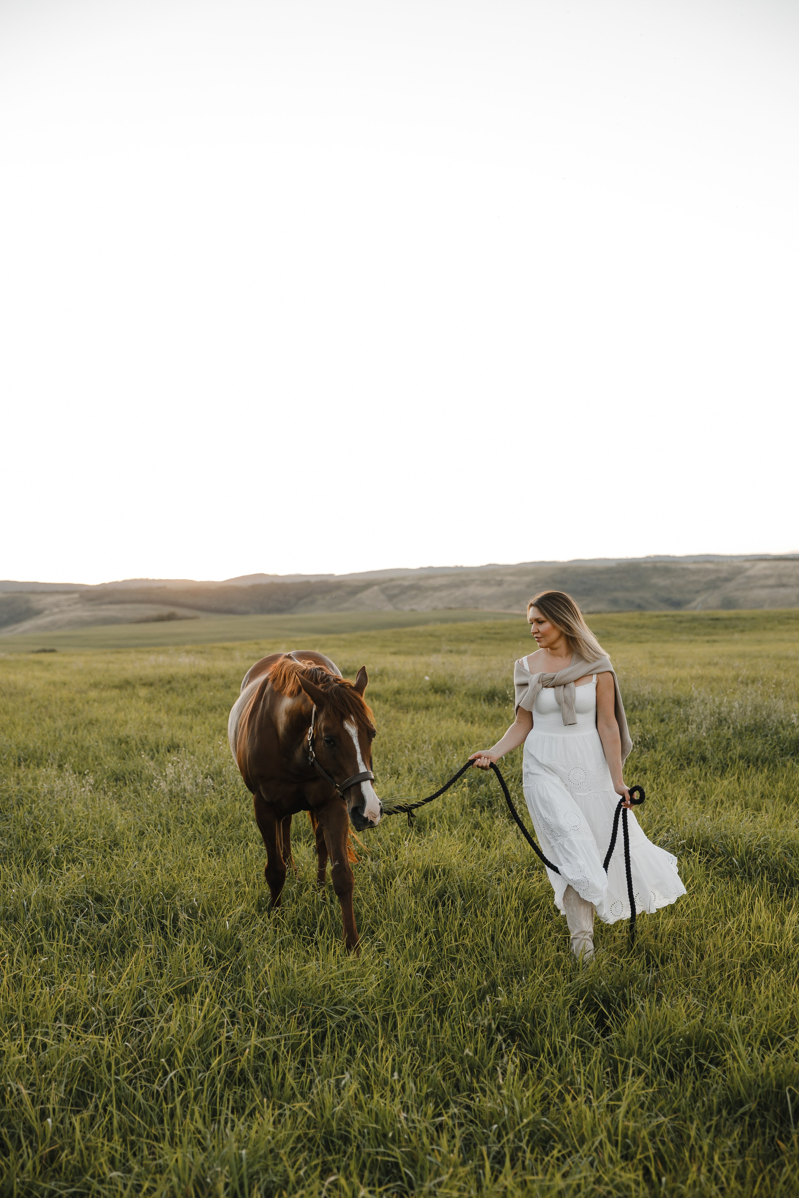 Maria. Sunset photoshoot with hourse