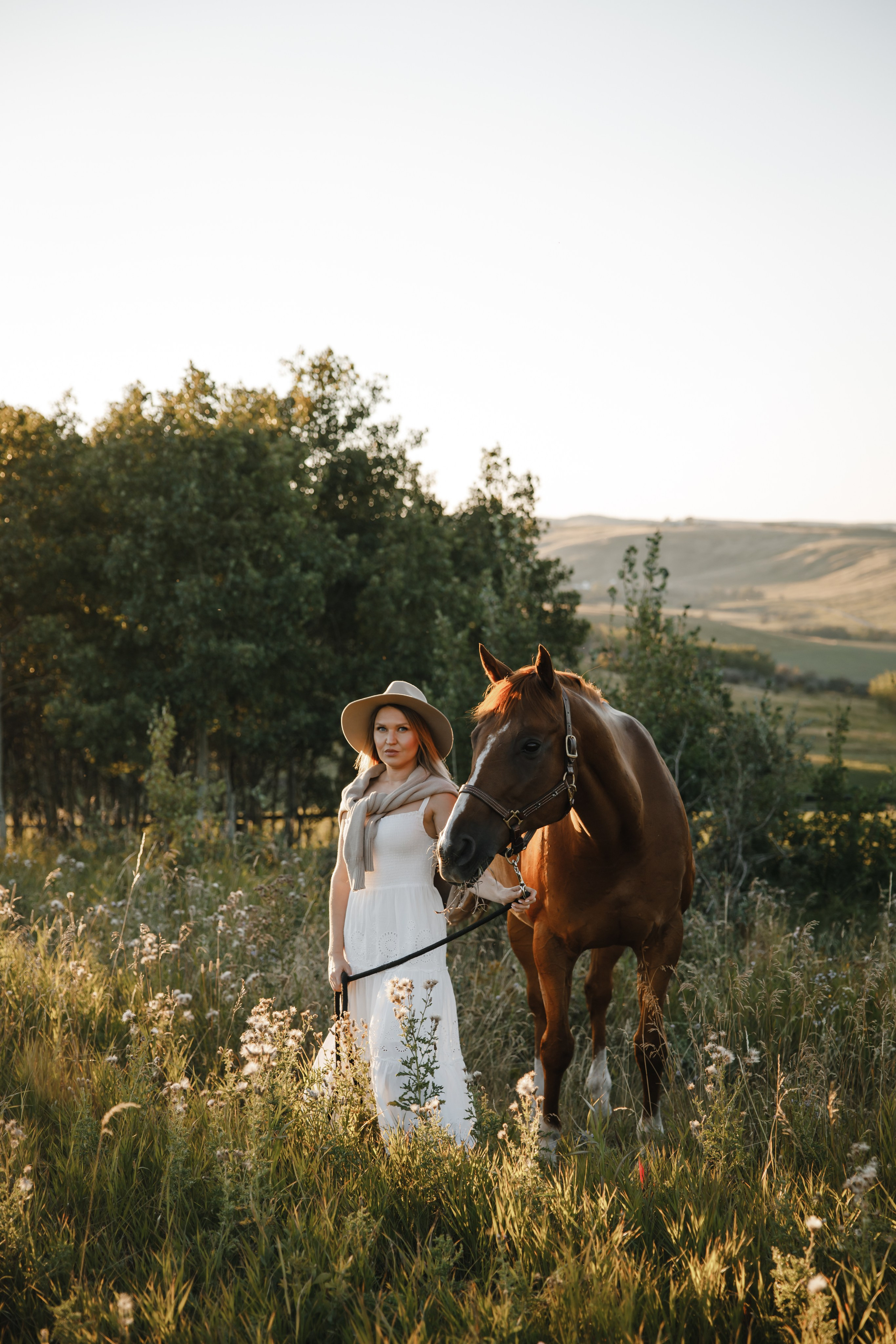 Maria. Sunset photoshoot with hourse