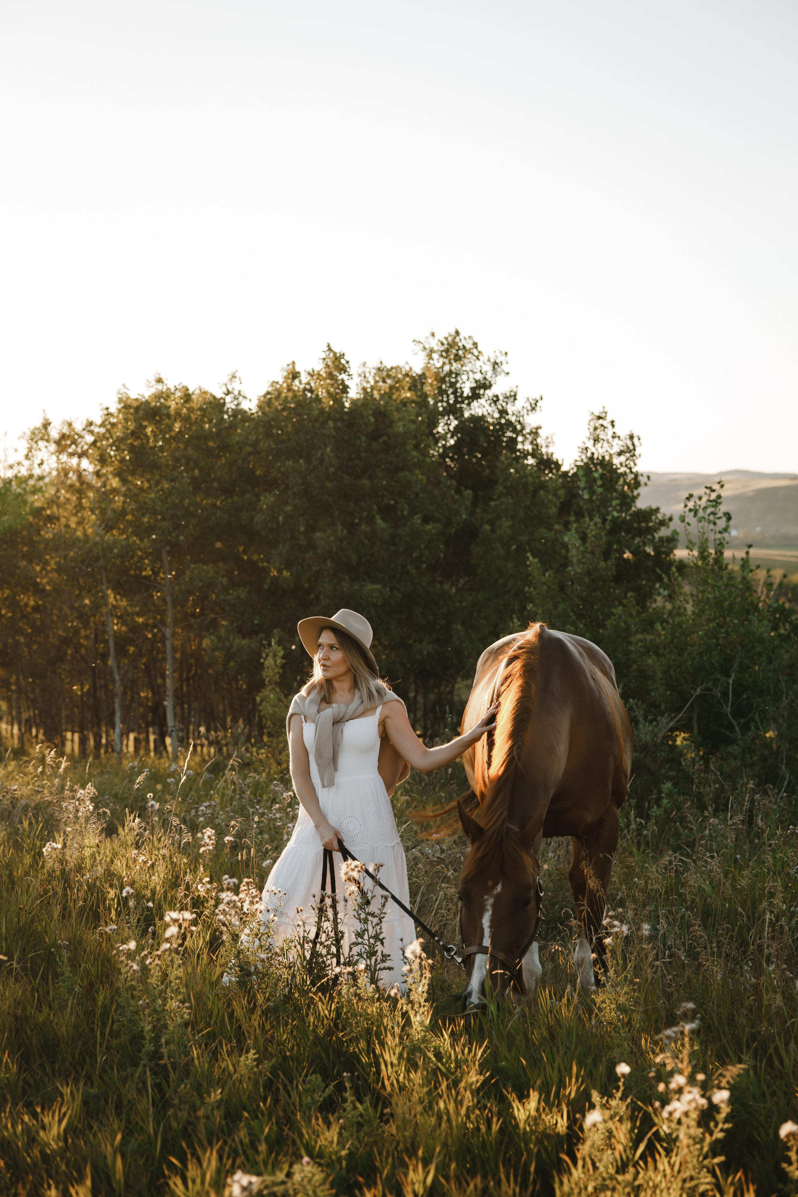 Maria. Sunset photoshoot with hourse