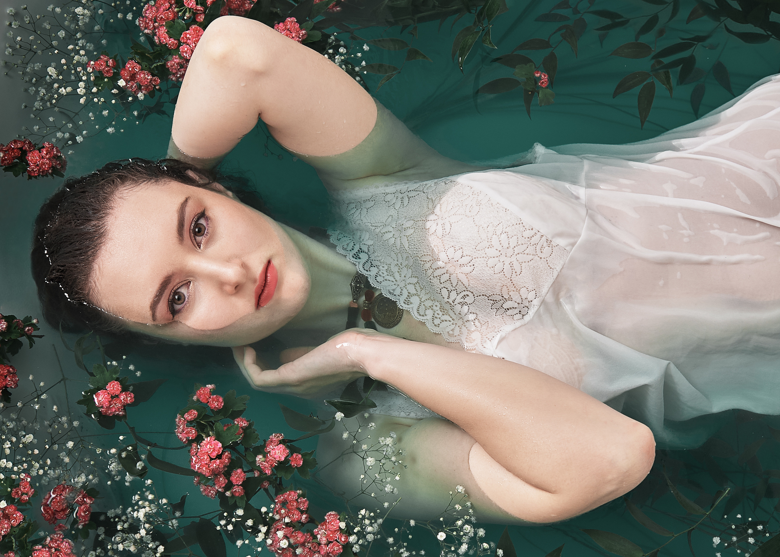 photoshoot, bath, milk, flowers, girl