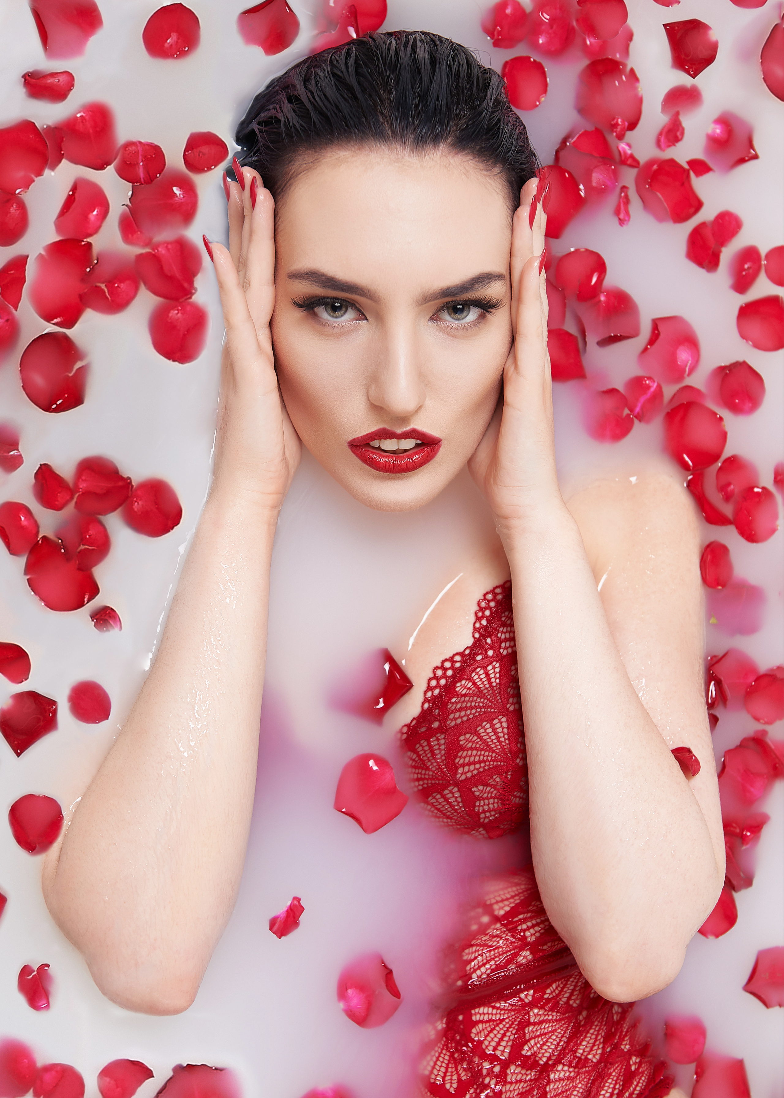 photoshoot, bath, milk, flowers, girl