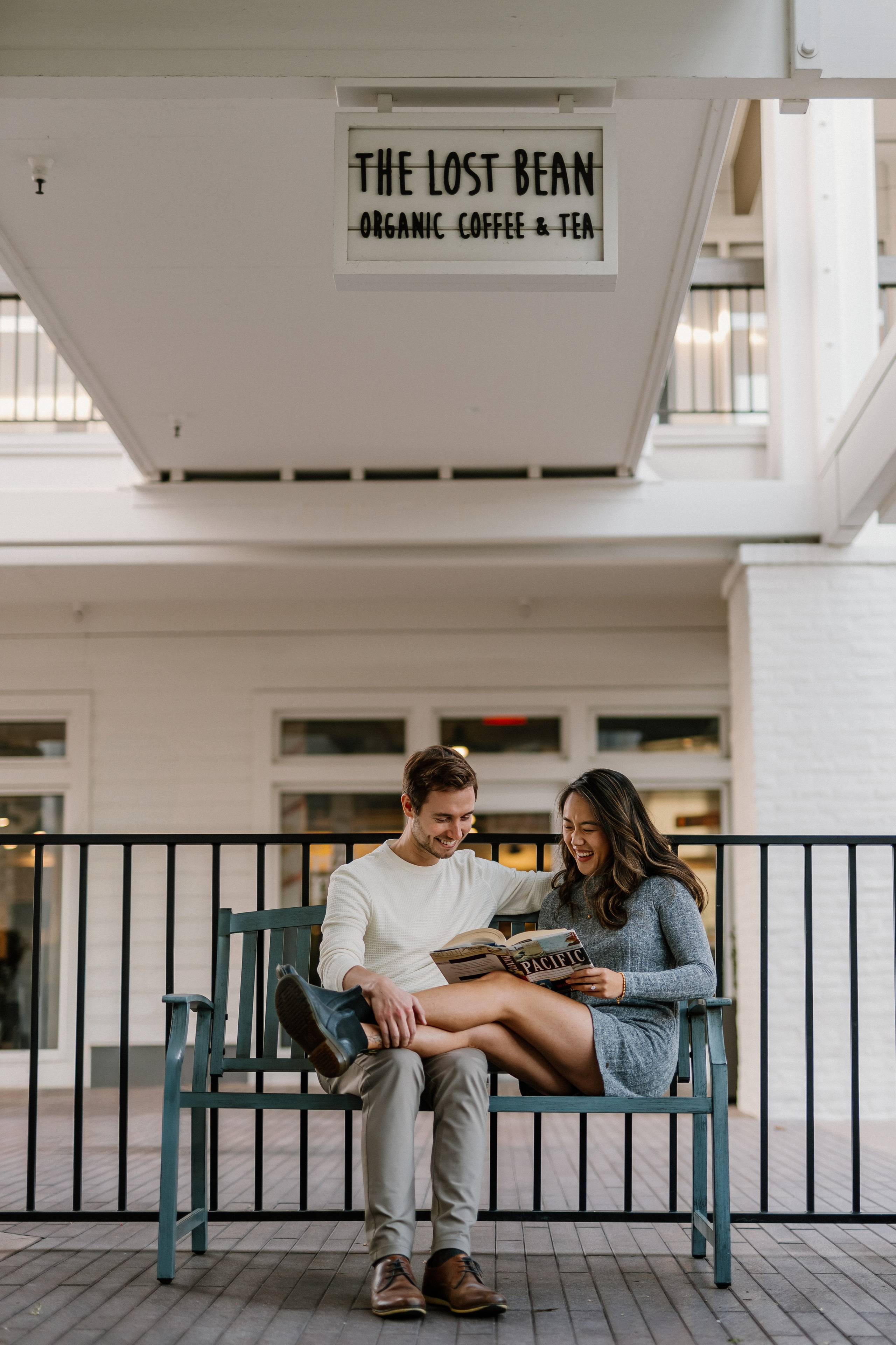 Engagement session at the coffee shop light and airy photo