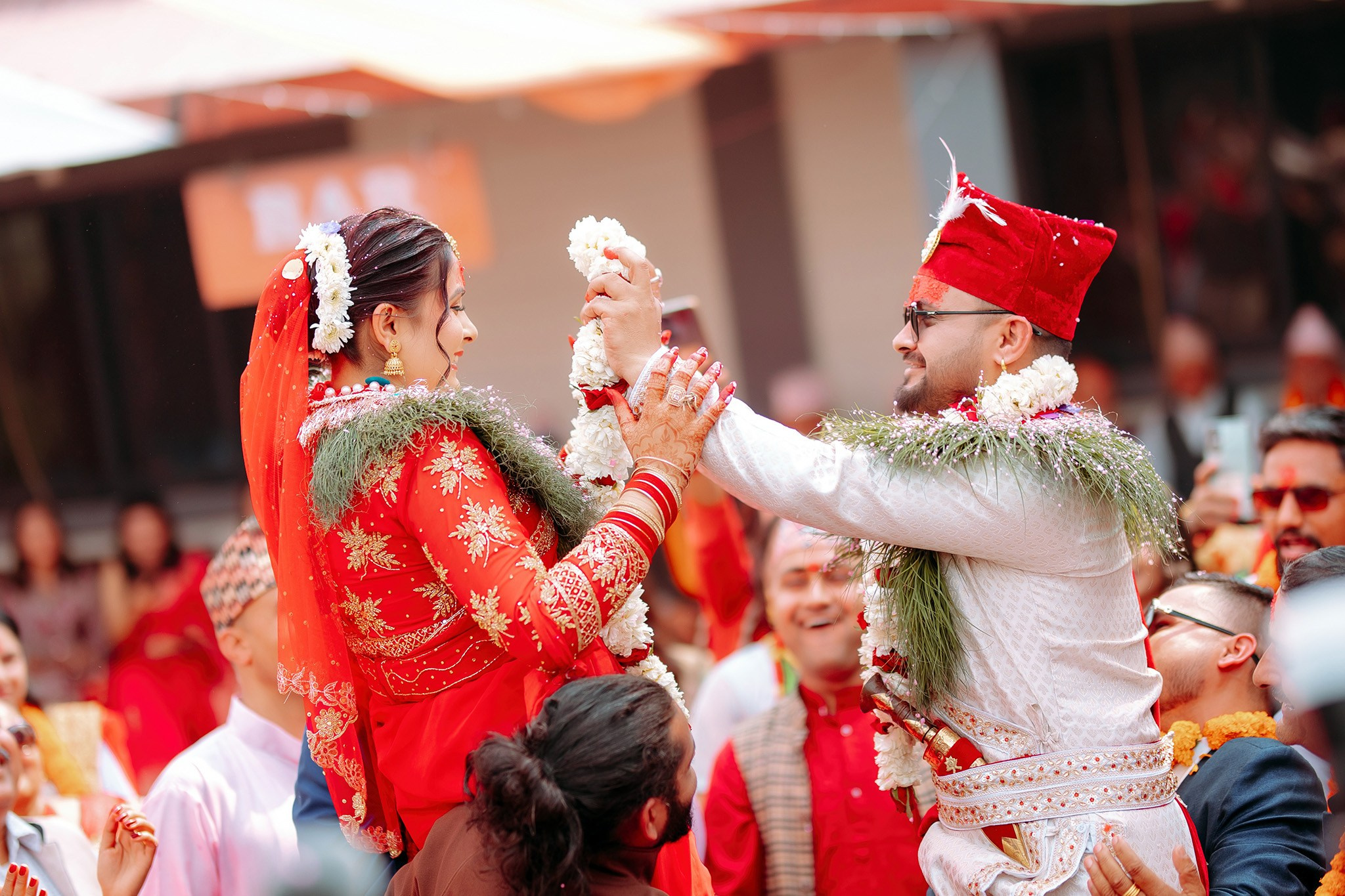Traditional swayambar ceremony moments in wedding in Butwal Nepal.