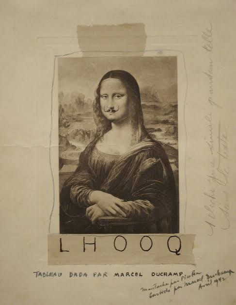 L.H.O.O.Q." (1919) Марселя Дюшампа также известна как "Мона Лиза с усами" 