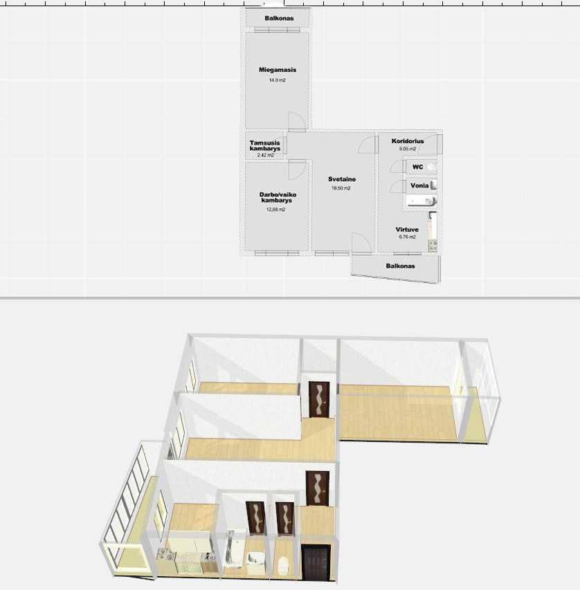 Namoar buto vizualizacija, planas 2D ir 3D. Elina Sapiega fotografė Vilniuje
