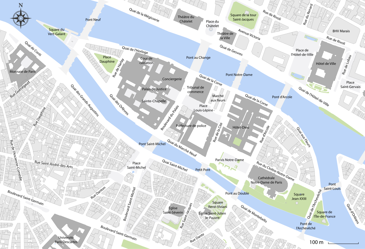 Съёмка острова Сите и Сен-Луи, набережные, левый берег